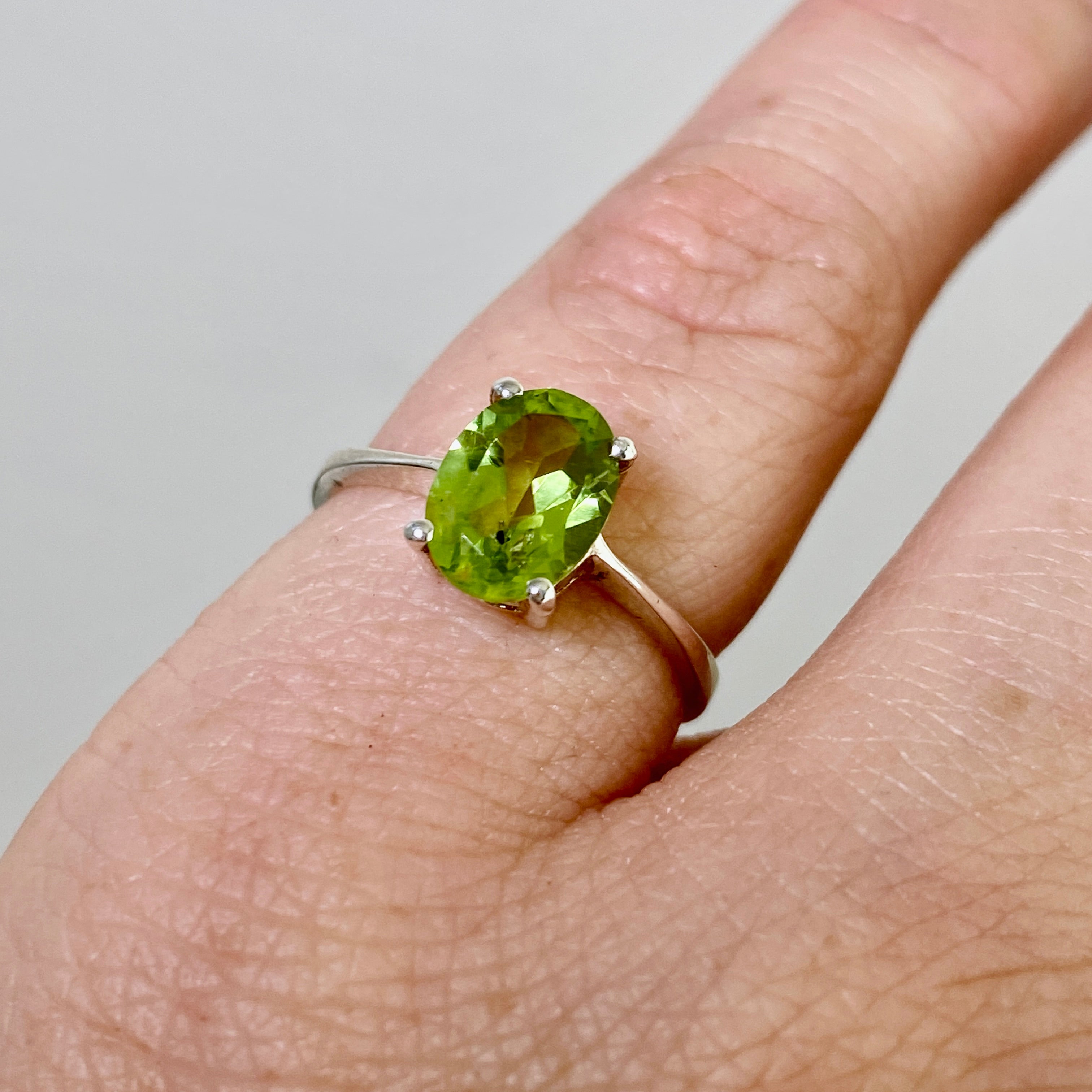 Peridot Oval Faceted Ring Size 5.5 - Dainty Green Gemstone Jewelry for Women, Perfect for Engagement, Wedding & Everyday Wear - PRGJ631