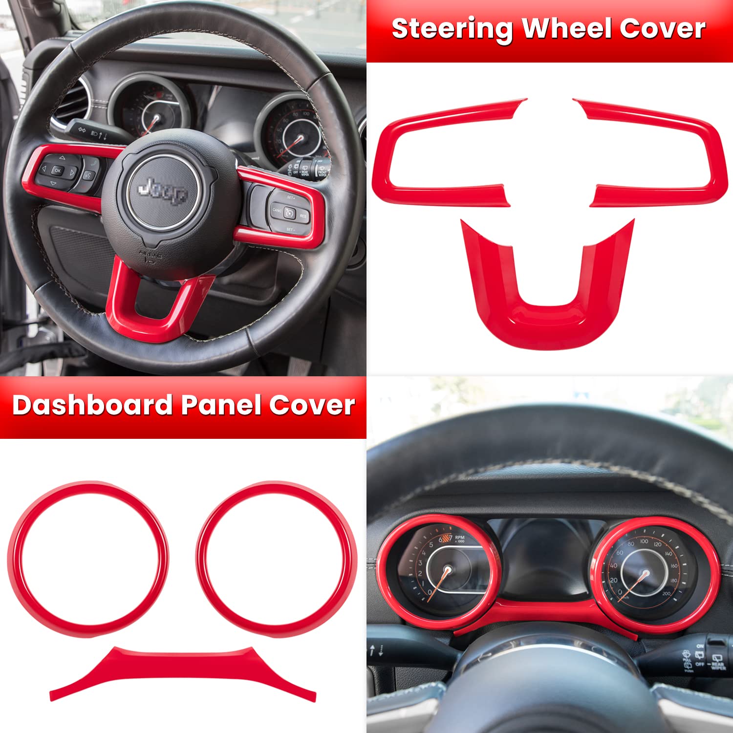 23PCS Full Interior Trim Kit for Jeep Wrangler JL JLU & Gladiator JT (2018-2023) - Steering Wheel, Door Handles, AC Vents, Cup Holders, Reading Lights, Headlight Switch Covers - Red Accent Upgrade - Perfect for Off-Road Enthusiasts & Custom Car Modifications