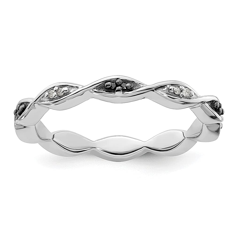 925 Sterling Silver Black & White Diamond Band Ring for Women - Stackable Wedding Ring, Fancy Twisted Fine Jewelry - Perfect Gift for Her, Anniversary, Engagement & Everyday Elegance
