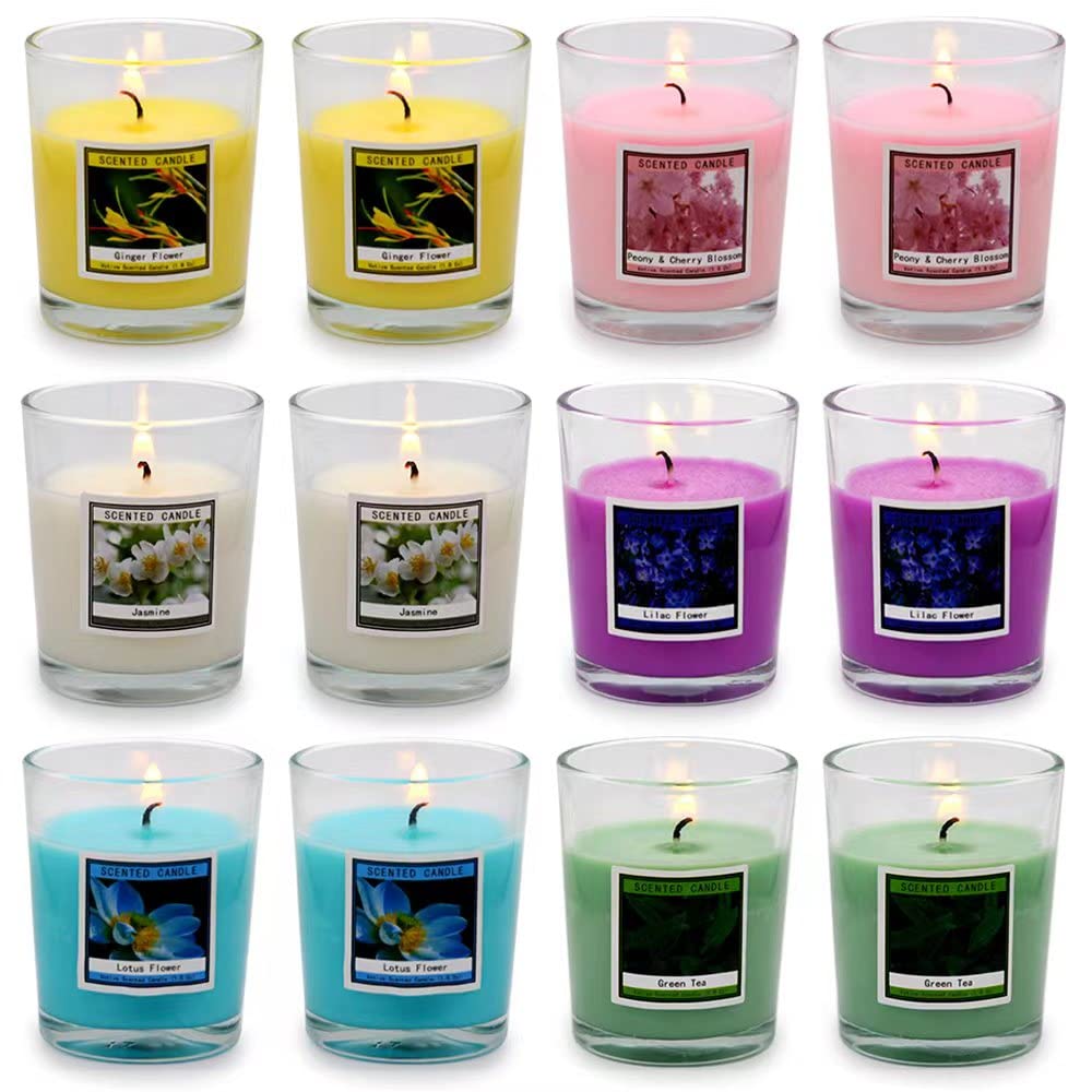 12 Scented Soy Wax Candles - 6 Fragrances for Home & Stress Relief - Christmas Gifts for Women