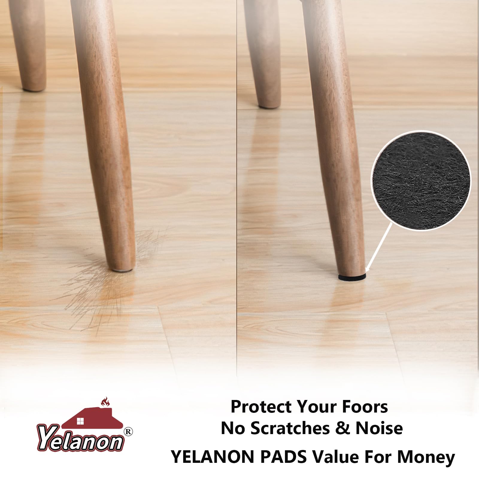 Yelanon 24-Pack 2.5 Inch Premium Black Felt Furniture Pads for Hardwood Floors - Chair Leg Protectors, Scratch Prevention for Tables & Sofas - Perfect for Home, Office & Dining Room Furniture Protection