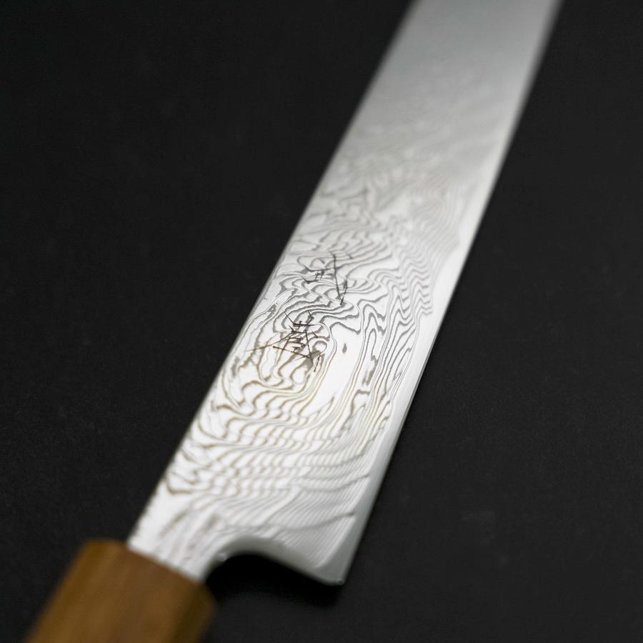 Premium Sujihiki SLD Wave Damascus Japanese Chef Knife 240mm with Oak Handle - Perfect for Slicing Sashimi, Meat, and Sushi Preparation