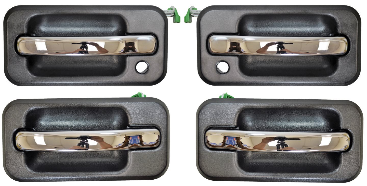GM-3951MA-QS Textured Black & Chrome Exterior Door Handle Set of 4 - Front/Rear Replacement for GM Vehicles | Durable Car Accessories for Trucks & SUVs | Weather-Resistant Auto Parts Upgrade