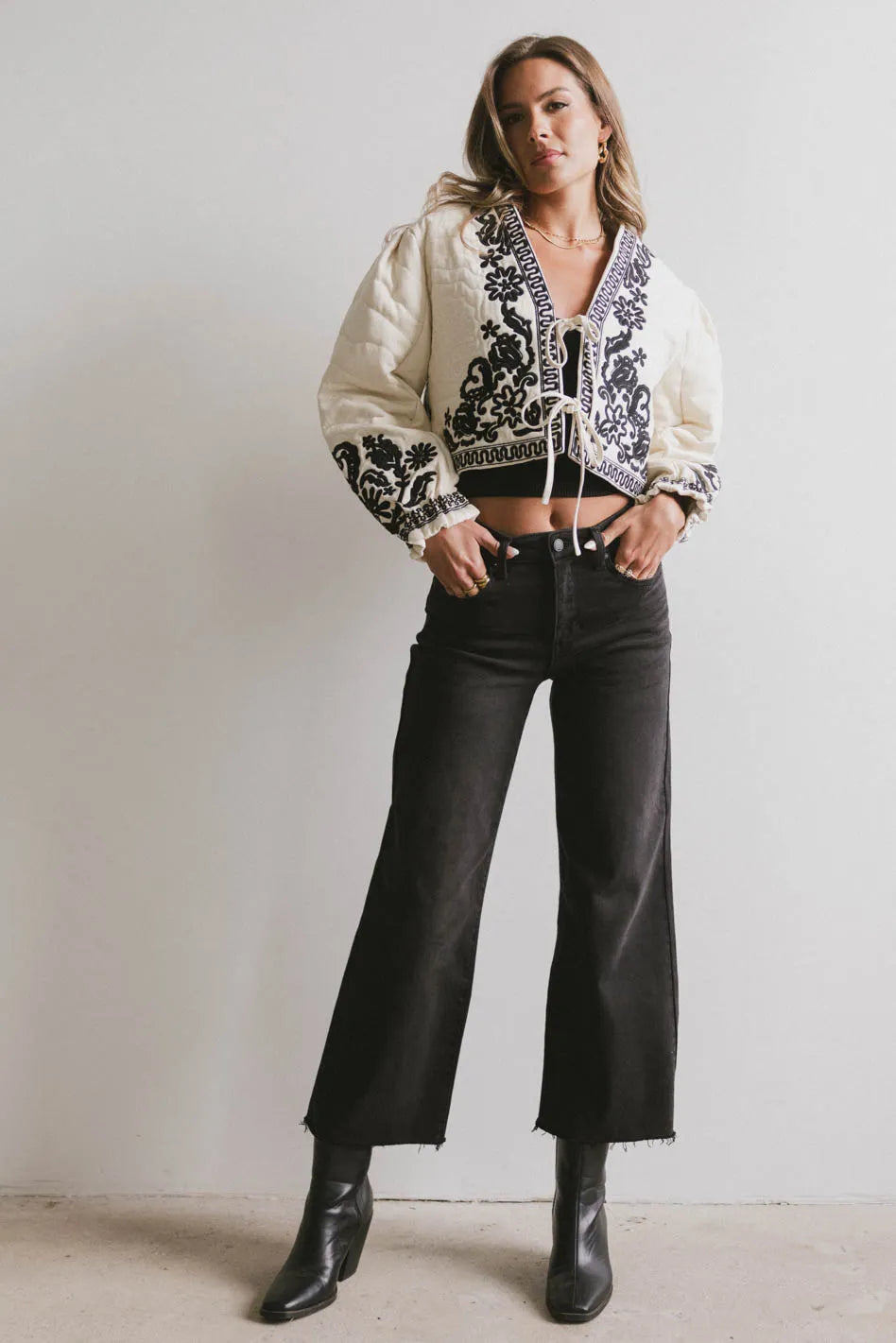Benja Embroidered Jacket for Women - Ivory White Boho Chic Coat with Floral Embroidery | Perfect for Fall, Spring & Casual Outings