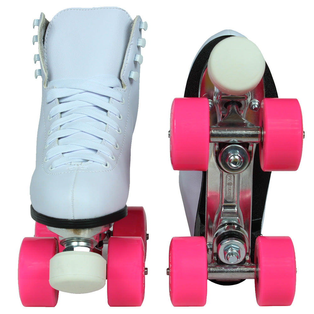 Epic Classic White Quad Roller Skates for Women & Men - Perfect for Outdoor Skating, Rink, Fitness & Retro Style