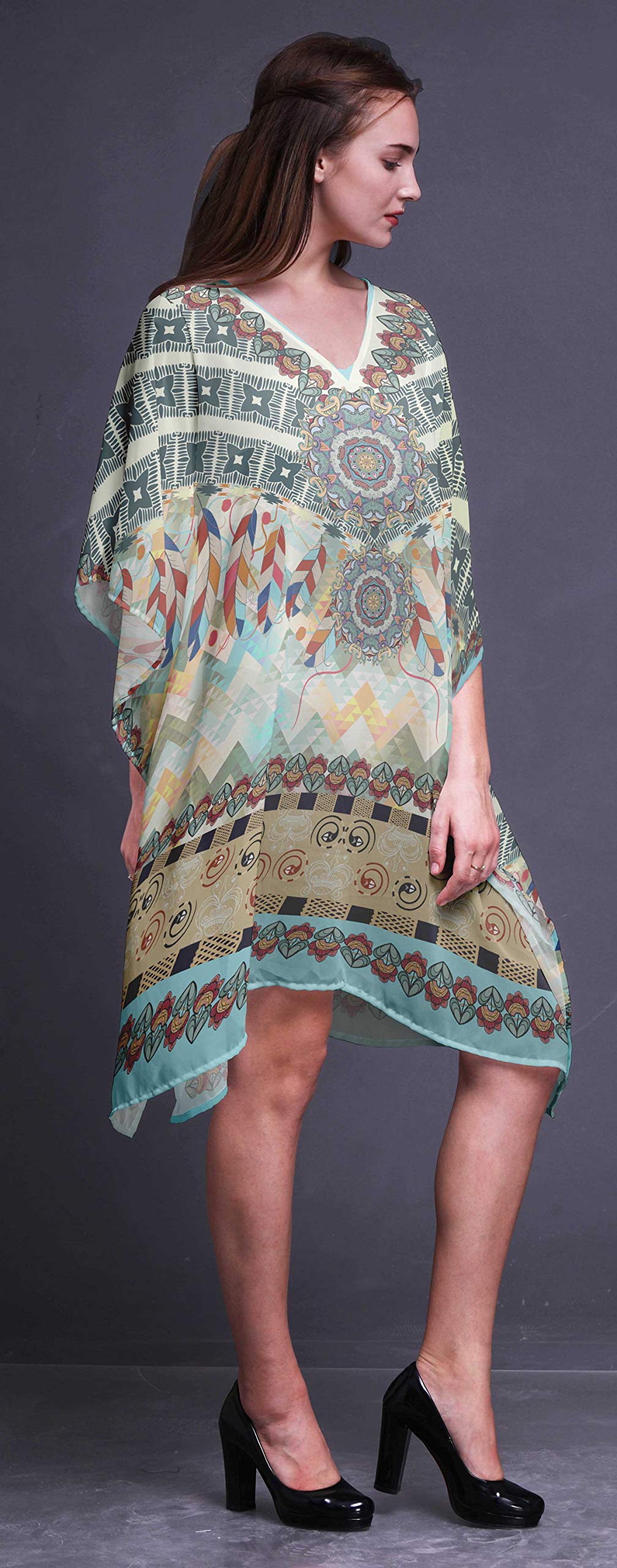 Women's Beach Kaftan Cover Up - Flowy Midi Dress with Short Sleeves | Bikini Cover Up, Swimwear Dress for Pool, Vacation & Summer Outfits