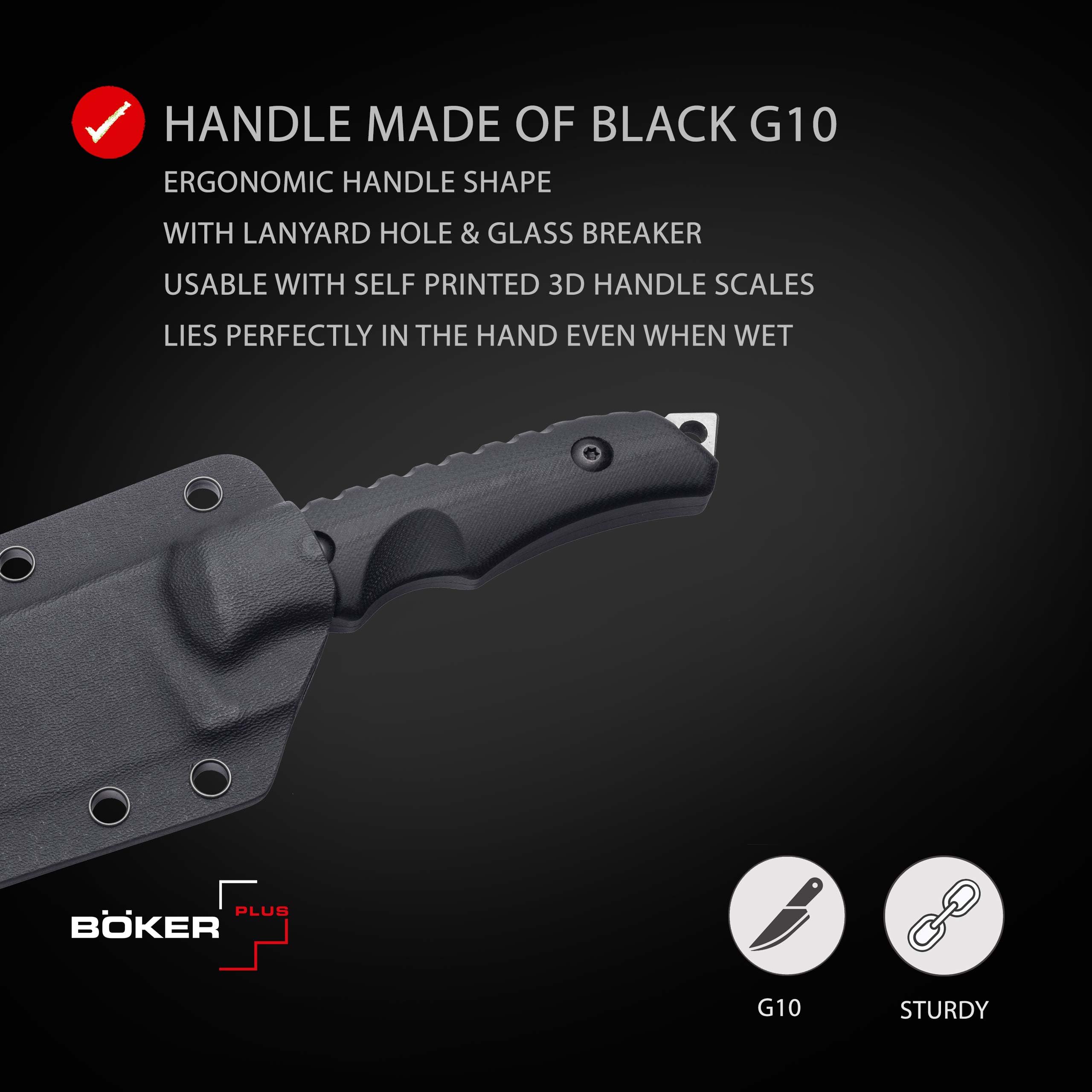 BÖKER PLUS Hermod 2.0 Tactical Fixed Blade Knife - D2 Steel Full Tang Survival & Outdoor Knife with Kydex Sheath - Gift Box Included for Camping, Hunting, and Emergency Preparedness