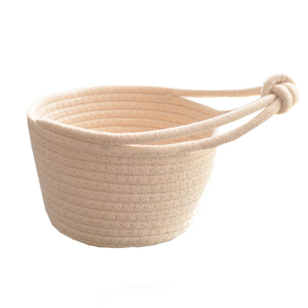 Multifunctional Cotton Woven Storage Basket with Hanging Rope - Foldable Snack Organizer, Kids Room Decor & Household Item Holder - Perfect for Toys, Books, Laundry & Small Items (Beige) - Ideal for Bedroom, Nursery, Bathroom & Kitchen Organization