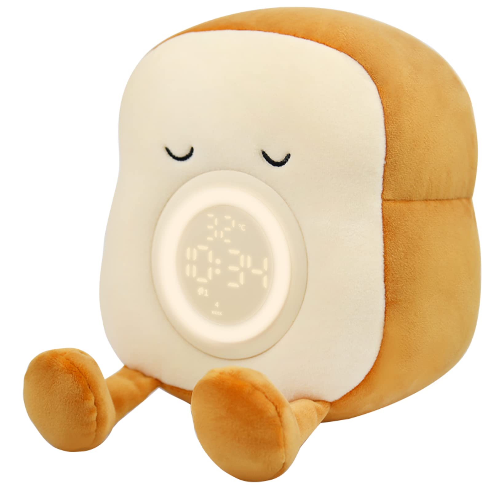 QANYI Cute Toast Bread Night Light Plushie - Soft Stuffed Animal Alarm Clock & Bedside Lamp for Kids Room Decor - Perfect Gift for Girls Ages 6-11 - Ideal for Bedtime, Nursery Lighting & Birthday Presents