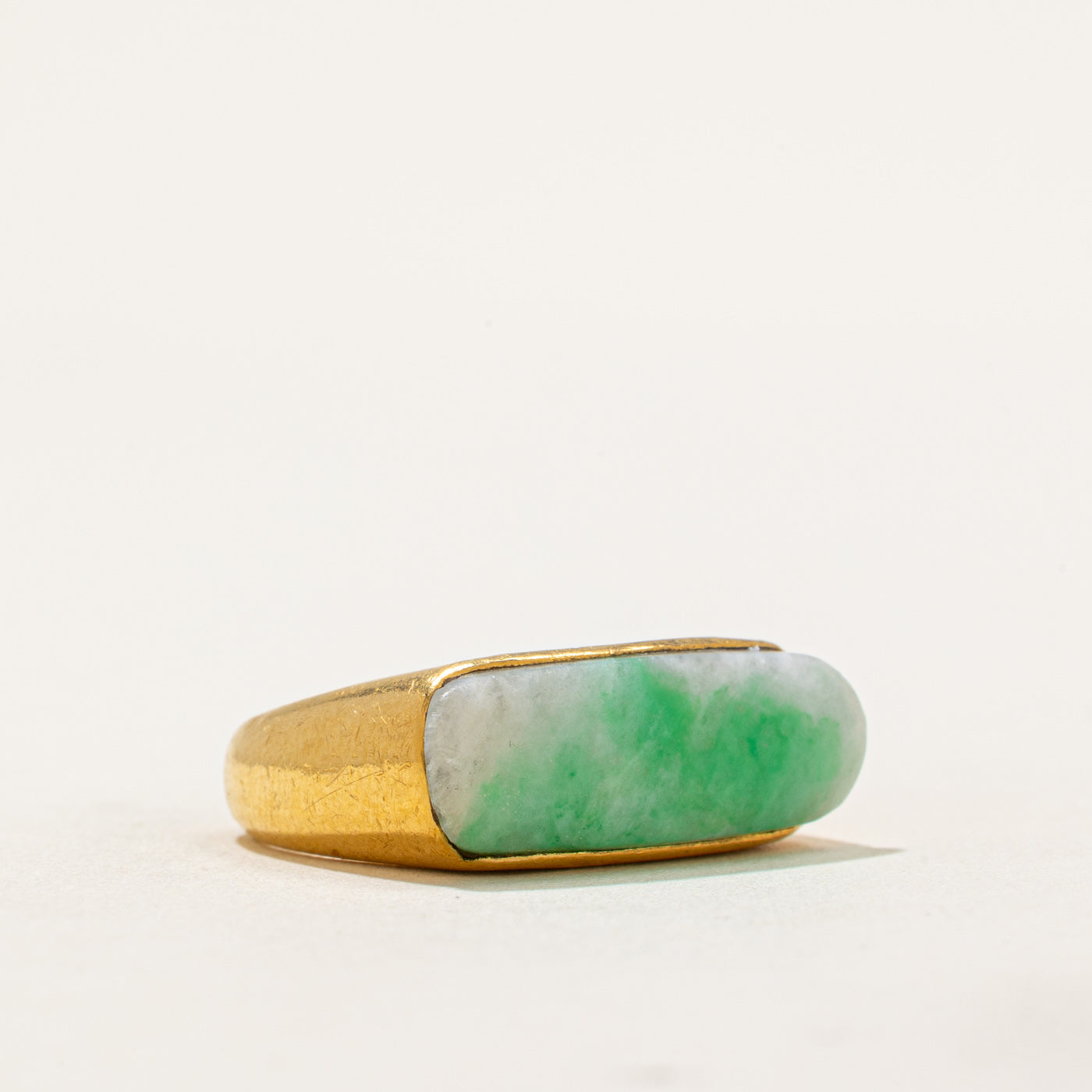 24K Gold East West Cabochon Jade Ring - 3.00ct Genuine Jade Stone - Size 7 - Elegant Dainty Jewelry for Women - Perfect for Weddings, Anniversaries & Special Occasions