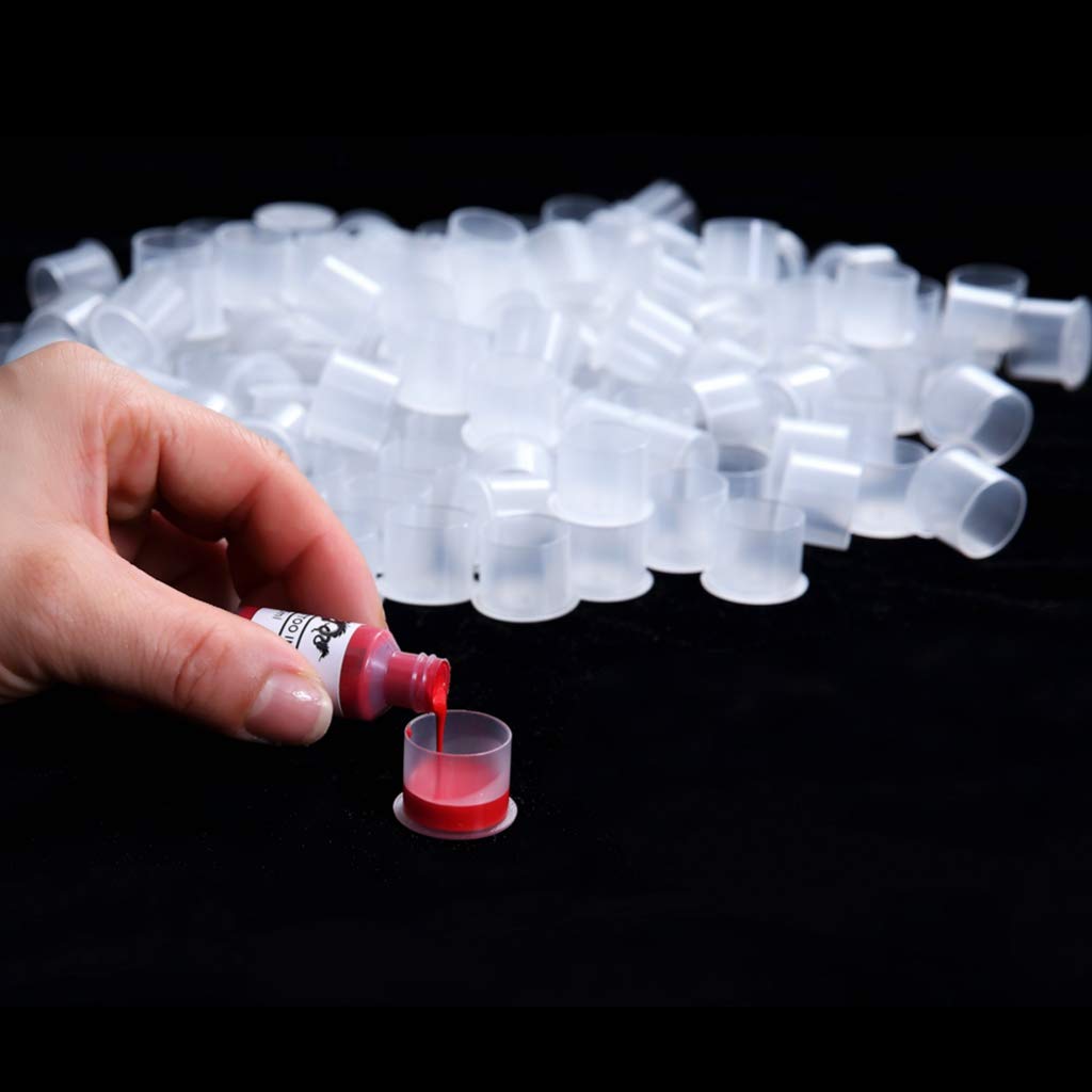 DOWEI 500pcs Disposable Microblading Ink Cups - 11mm Small Plastic Pigment Caps with Base for Tattoo, Permanent Makeup & Eyebrow Pigment Kits - Perfect for Professional Artists & Salon Use
