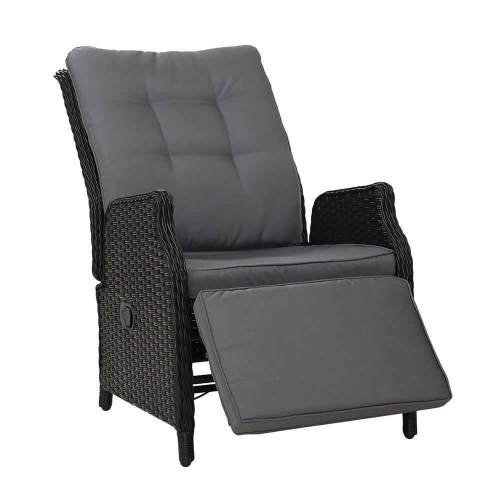 Elara Outdoor Recliner Patio Chair - Adjustable Lounge Chair with Cup Holder, Weather-Resistant Black - Perfect for Backyard, Poolside, and Garden Relaxation