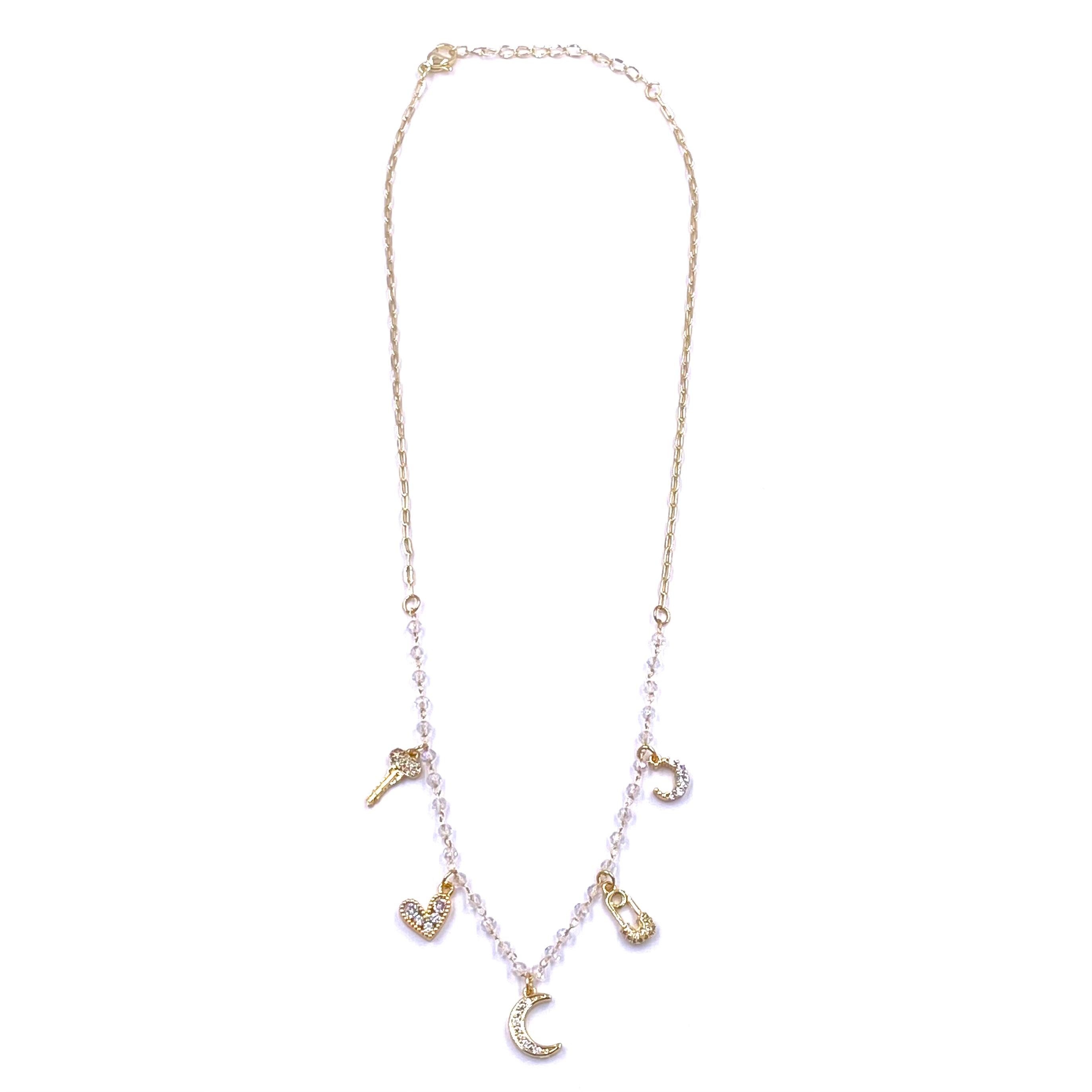 Ashley Gold Stainless Steel Gold Plated Half Beaded Chain Multi CZ Charm Necklace for Women - Elegant Layered Jewelry for Party, Wedding & Everyday Wear