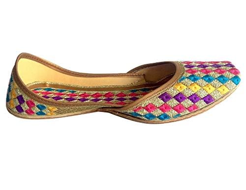 Women's Phulkari Punjabi Jutti Khussa Shoes - Handmade Ethnic Mojari Footwear for Weddings & Festivals - Traditional Rajasthani Embroidered Flats for Indian Bridal, Cultural Events & Boho Fashion
