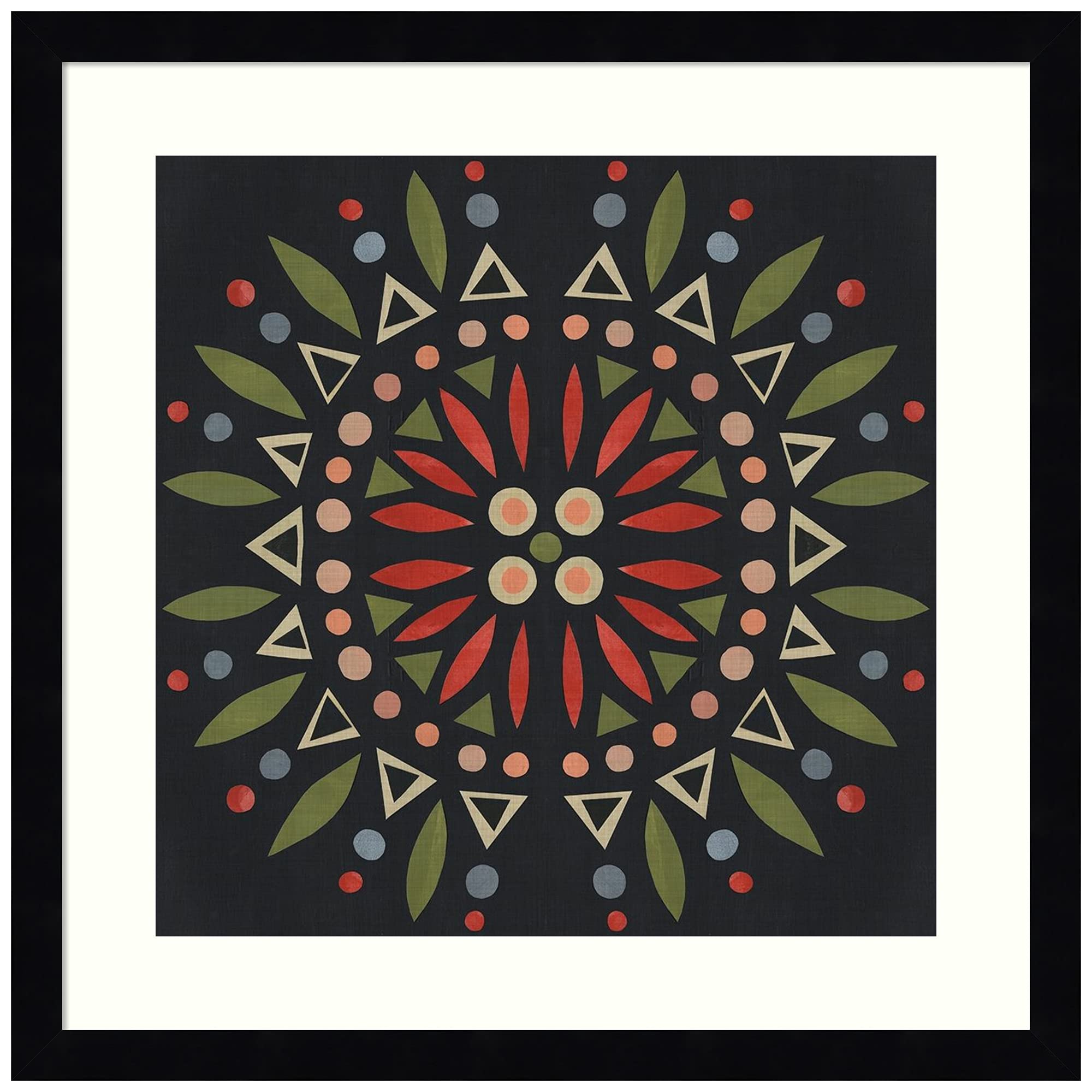 Emma Scarvey Folk Mandala IV Wall Art Print - 17x17 Inch Wood Framed Decor, Svelte Noir Black Frame - Perfect for Living Room, Bedroom & Office
