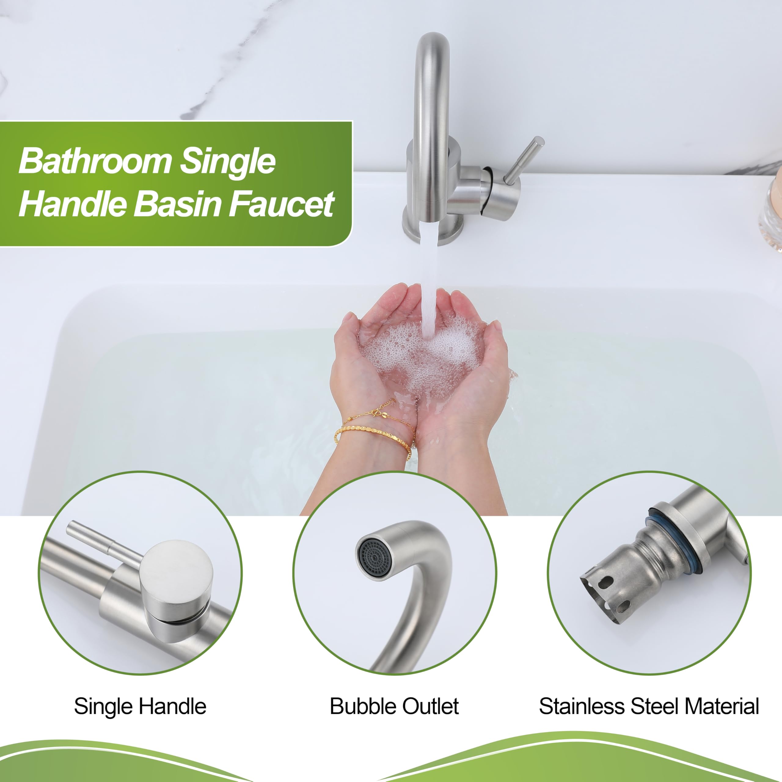 Brushed Nickel Bathroom Faucet - Single Handle Mixer Tap for Modern RV & Bar Sink with 360° Rotation