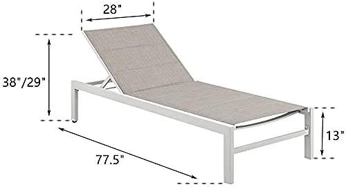 Ulax Outdoor Chaise Lounge Set of 4 - Adjustable Padded Patio Reclining Chair with Non-Rust Aluminum Frame & Wheels (Beige) - Perfect for Poolside, Backyard, Beach & Garden Relaxation