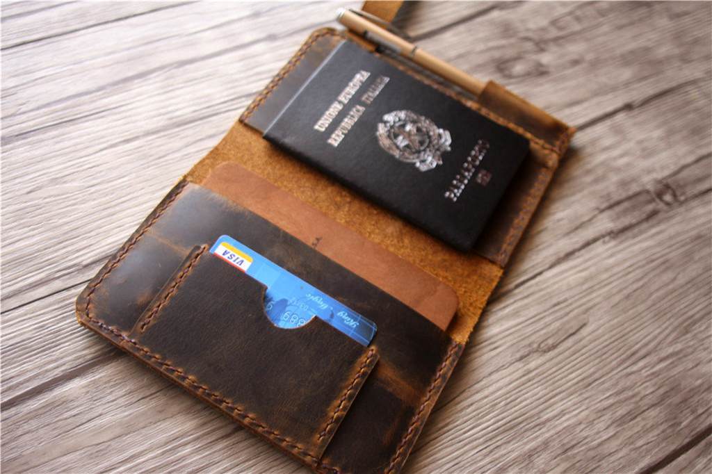 Handmade Genuine Leather Passport Holder Wallet - RFID Blocking Travel Organizer for Men & Women - Perfect for Airplane Trips & International Travel