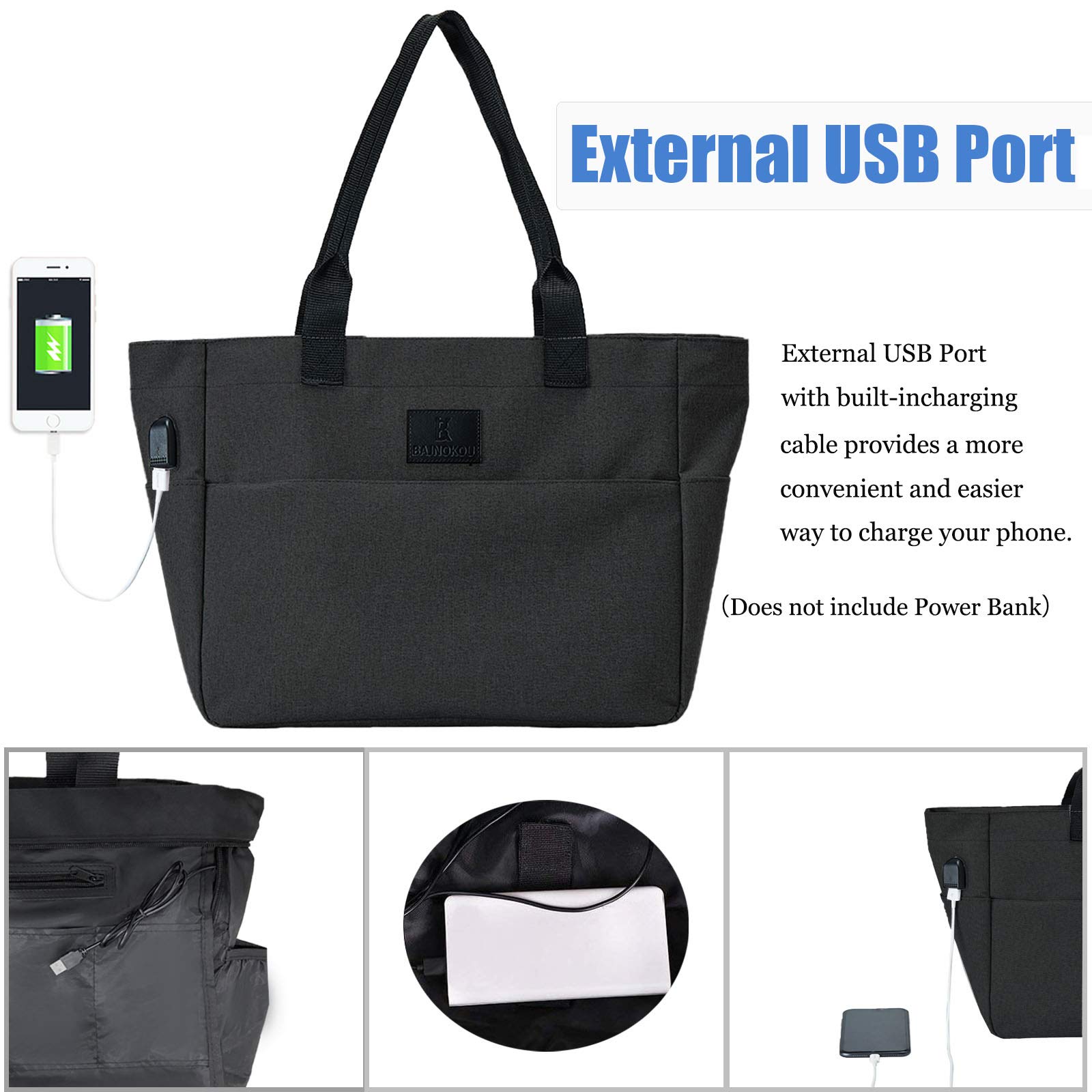 Stylish Large Tote Bag for Women - 15.6-17 Inch Laptop Work Bag with Zipper - Perfect for Nurses, Teachers & School - Durable Book Bag & Professional Handbag Purse - Ideal for Work, Travel & Daily Commute (Black)