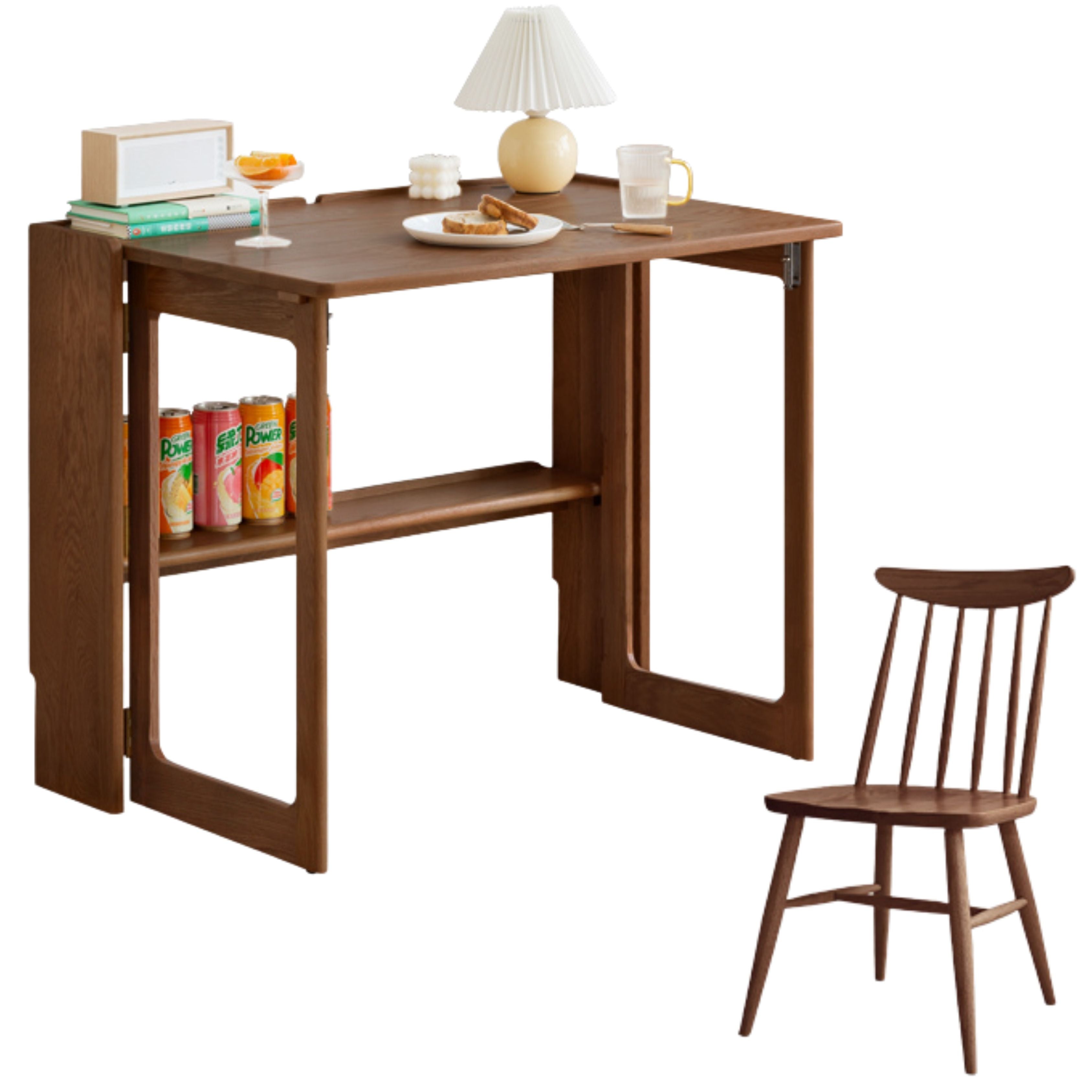 Solid Oak Wood Modern Nordic Folding Dining Table - Space-Saving for Small Apartments, Kitchens & Outdoor Use