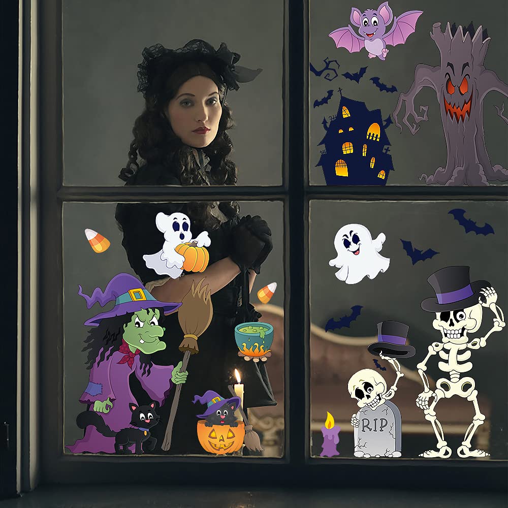 STEFORD Halloween Window Clings - 110+ Pieces Double-Sided Vinyl Window Stickers for Halloween Party Decorations | Spooky Window Decals for Home, Office & Classroom Decor