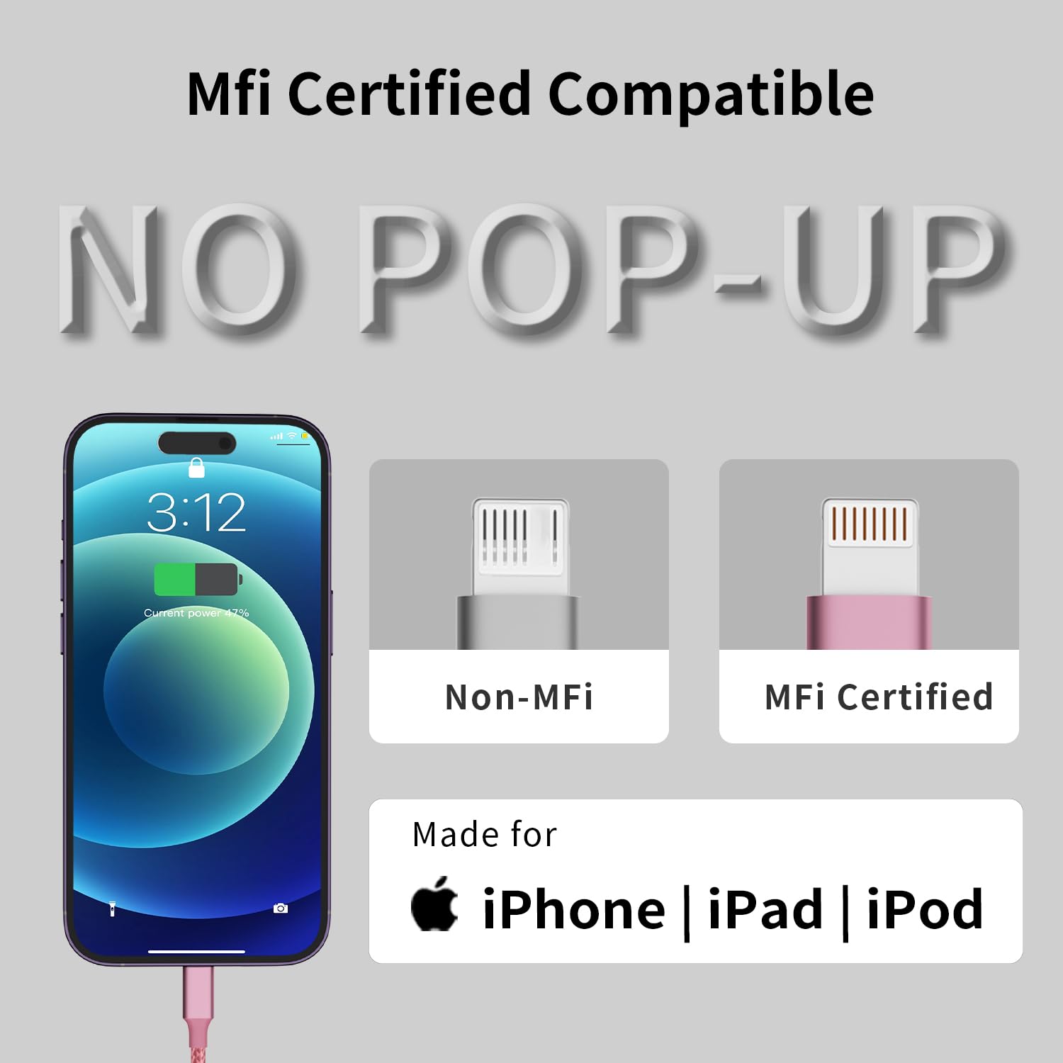 MFi Certified USB C to Lightning Cable (3FT/6FT/10FT 3-Pack) - Fast Charging iPhone Charger Cord Compatible with iPhone 14/13/12/11/Pro Max/X/XS/XR/8/7/6s Plus/SE - Perfect for Home, Office & Travel Charging