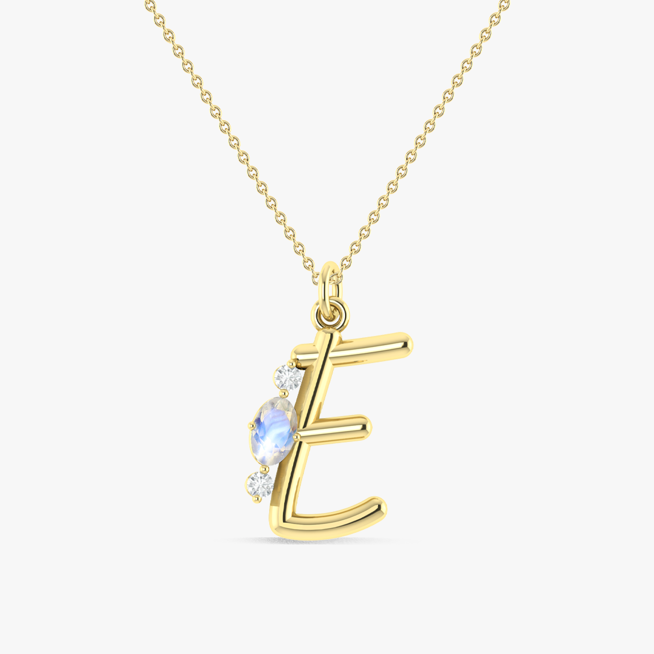 Initial E Alphabet Pendant Necklace with Natural Moonstone & Zircon - Elegant Personalized Jewelry Gift for Women, Perfect for Birthdays, Anniversaries & Everyday Wear