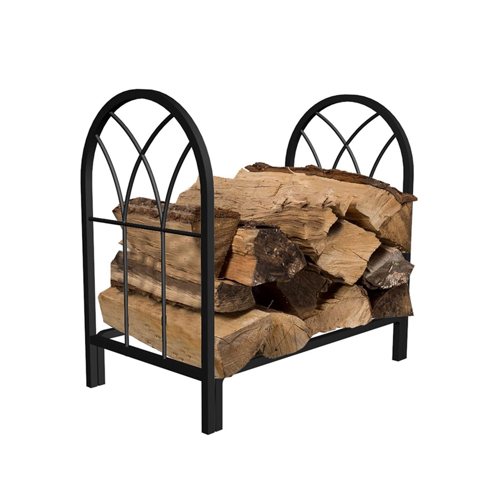 KUYWLMKMZZ Heavy Duty Wrought Iron Firewood Rack - Large Indoor/Outdoor Fireplace Wood Storage Holder with Durable Frame - Perfect for Fireplace Accessories, Patio, Deck, and Backyard Firewood Organization (Size A)