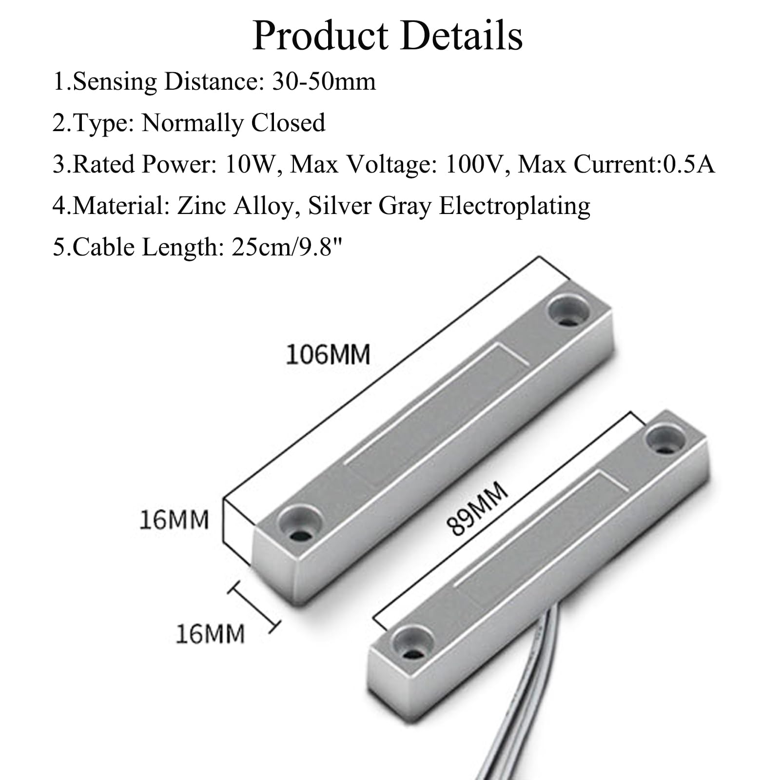 Home Security Wired Rolling Door Contact Magnetic Reed Switch Alarm Sensor - NC Normally Closed for Garage, Warehouse & Office Doors - DIY Installation & Smart Home Integration
