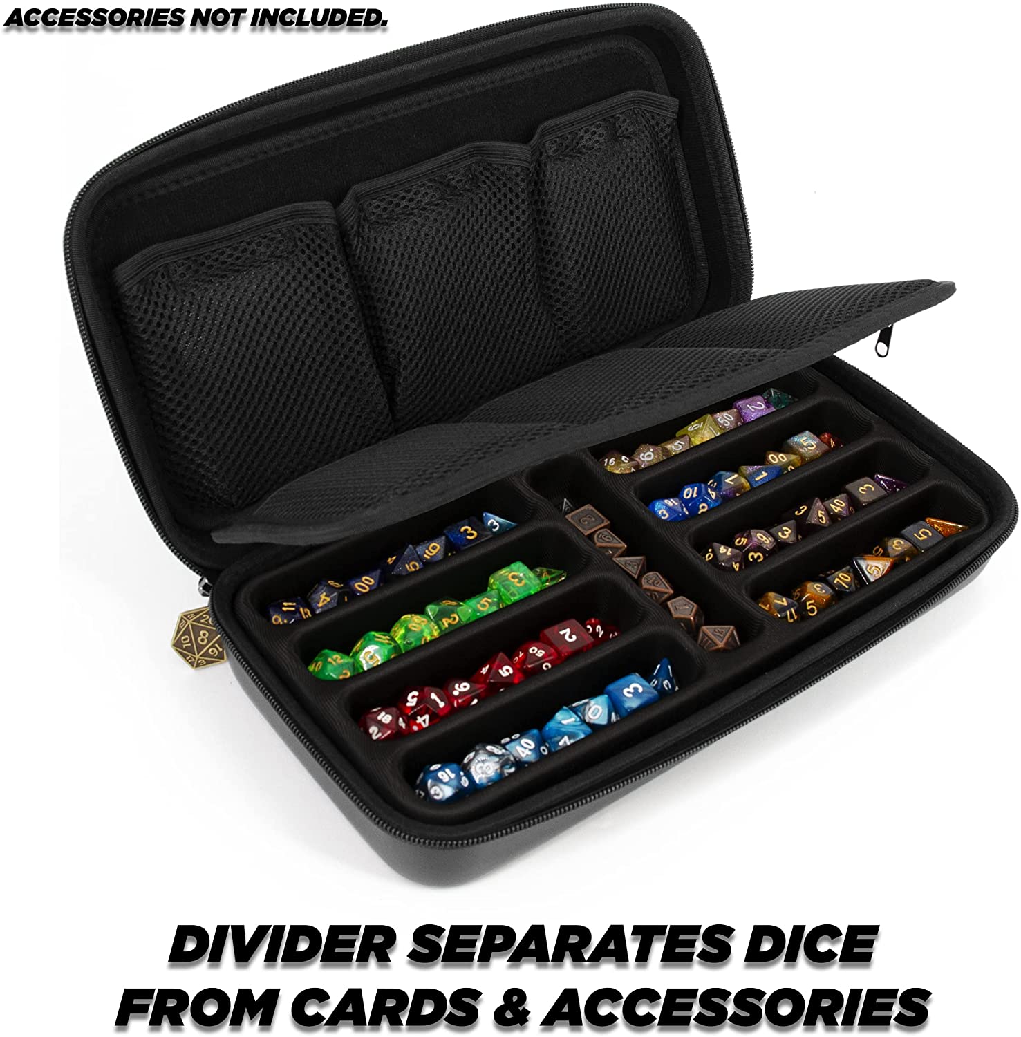 CASEMATIX Dragon Embossed Dice Box & Card Holder - Storage for 9 Sets RPG Dice, Spell Cards, Counters & Accessories - Perfect for D&D, MTG & Tabletop Gaming Adventures