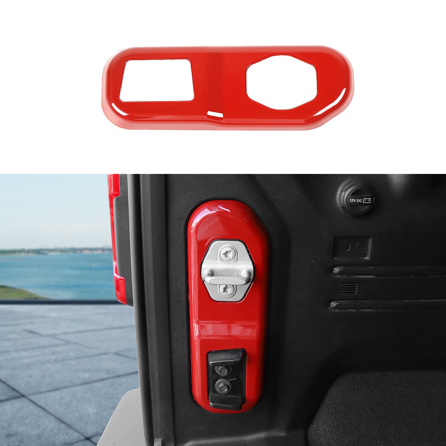 Jeep Wrangler JL JLU Tailgate Latch Panel Cover (2018-2024) - Durable Rear Trunk Lock Trim Accessories in Red - Perfect for Off-Roading & Truck Customization