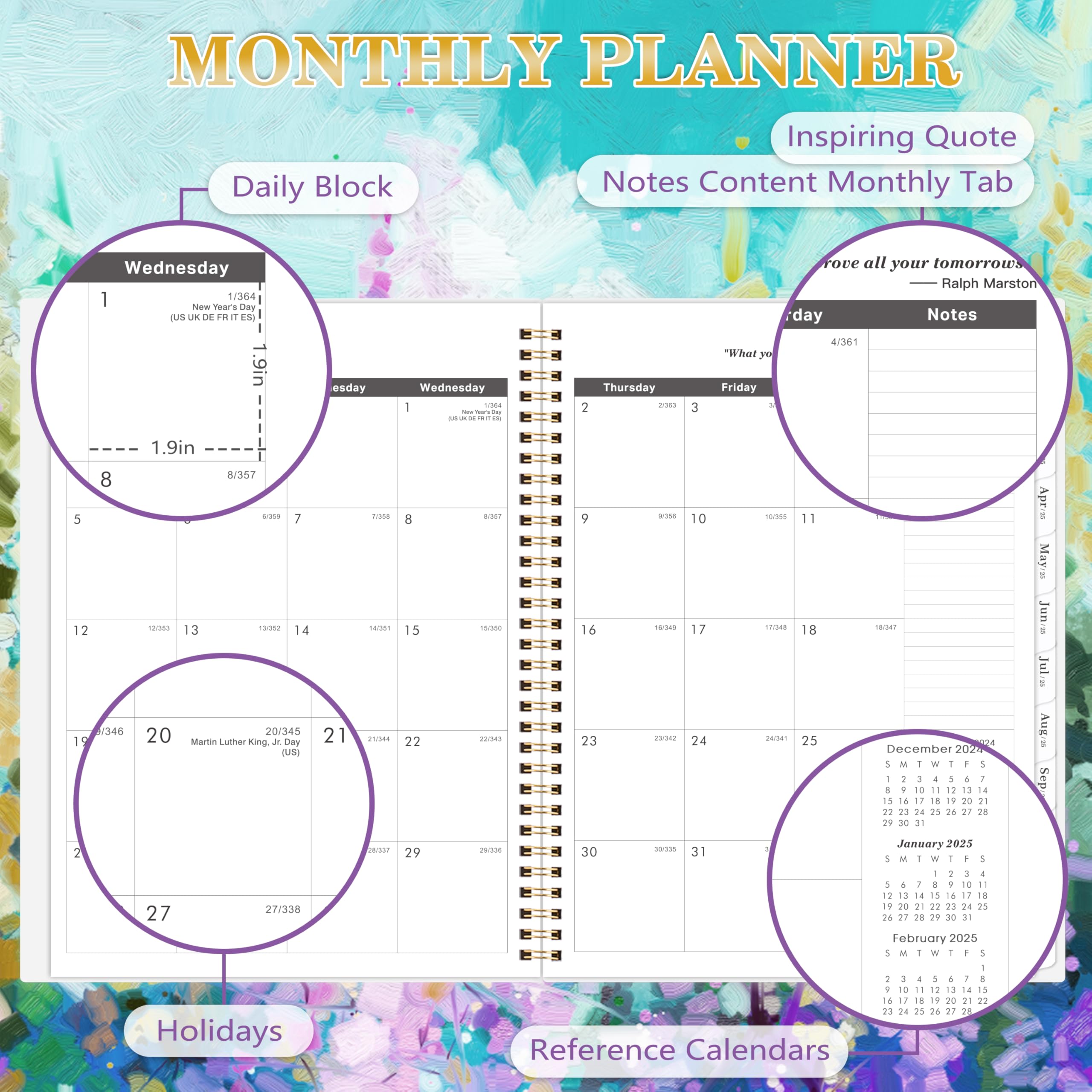 2025-2026 Monthly Planner | 24-Month Calendar Organizer Jan 2025-Dec 2026 | 9