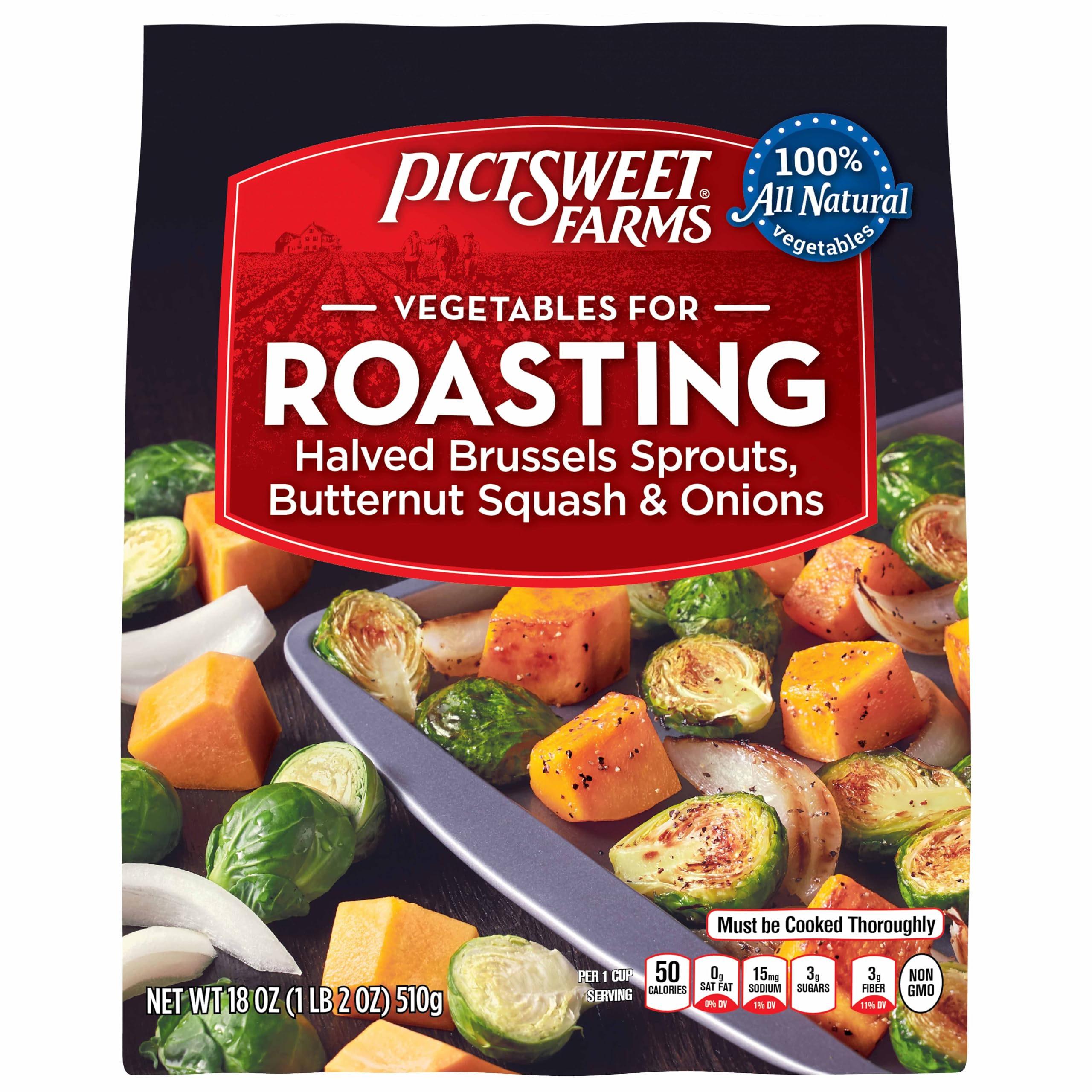 Pictsweet Farms Roasted Vegetables Mix - Halved Brussels Sprouts, Butternut Squash & Onions - 18 oz - Perfect for Oven Roasting, Meal Prep & Healthy Sides