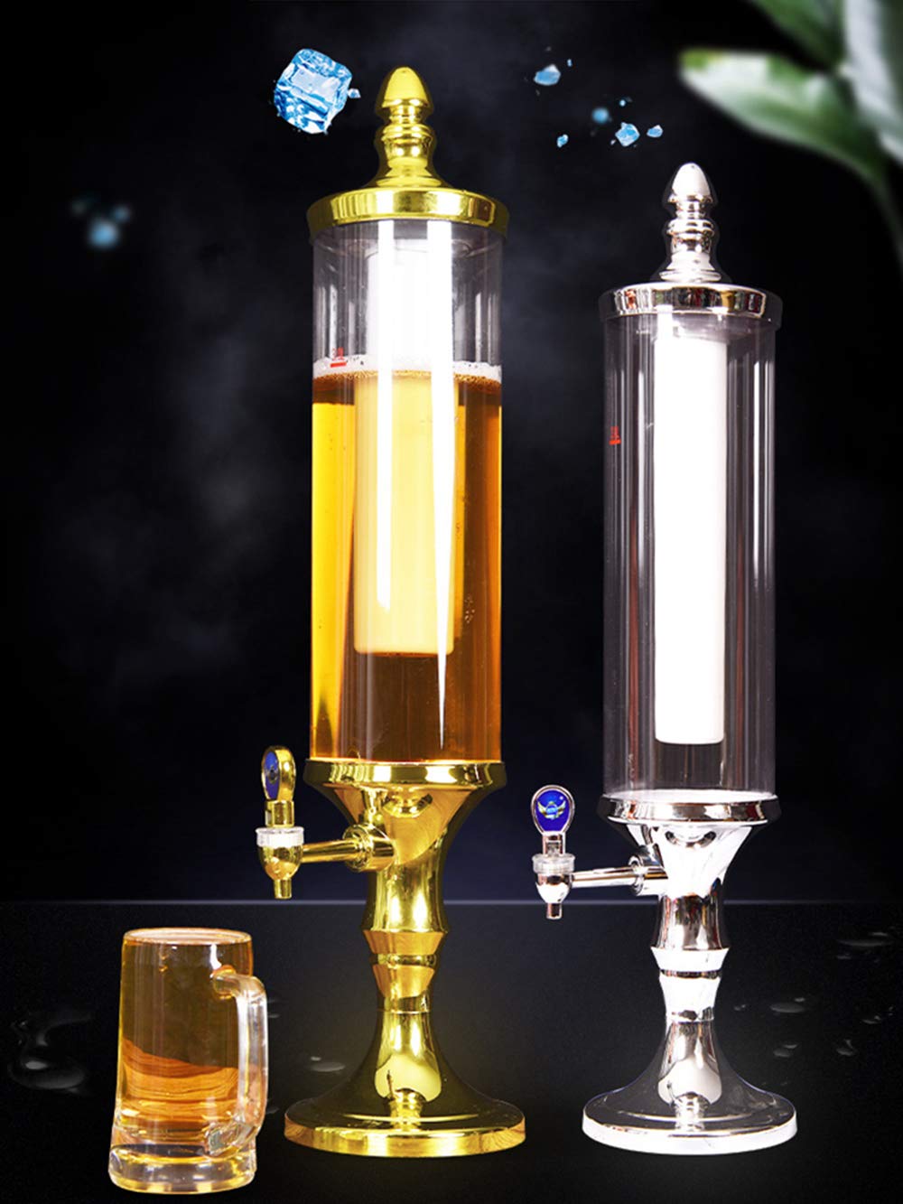 LED Colorful Shining 3L Tabletop Wine Beer Tower Dispenser - Golden Beverage Juice Server for Bar, Party, Restaurant, KTV & BBQ | Perfect for Weddings, Birthday Celebrations & Outdoor Gatherings