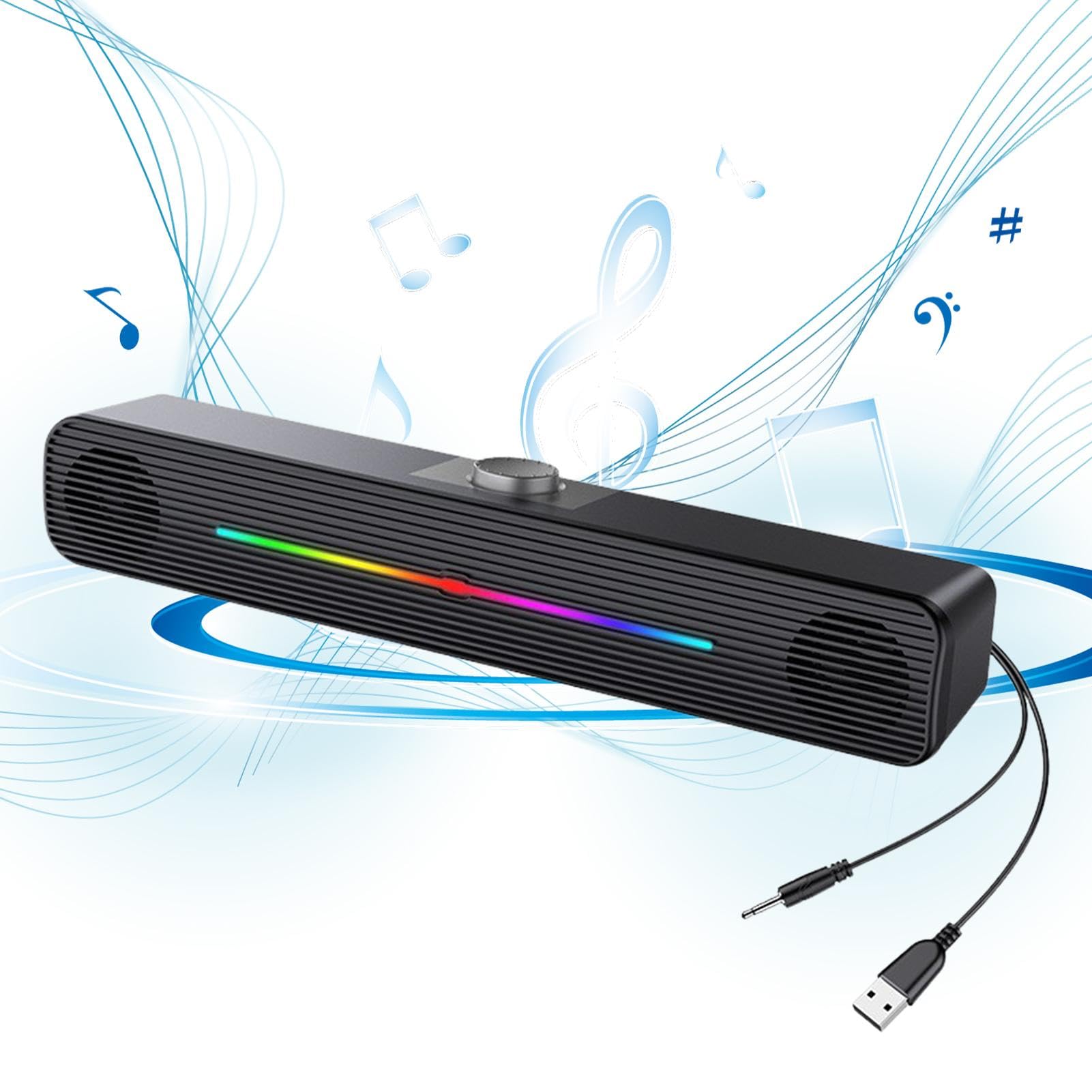 Premium USB-Powered Computer Soundbar with RGB Lighting - High-Quality Desktop Speakers for Laptops, PCs, Gaming & Home Office | Perfect for Music, Movies, Video Calls & Gaming Setup Accessories