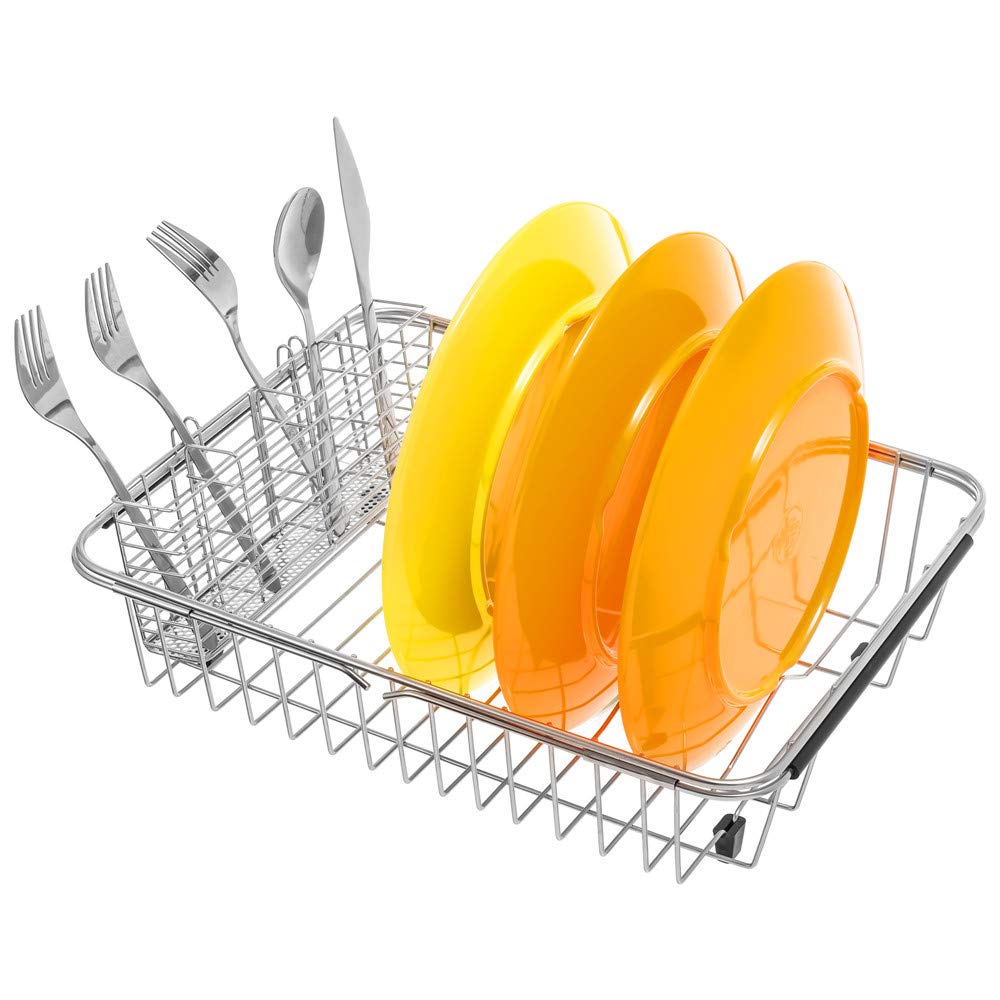 SANNO Stainless Steel Silverware Holder Organizer - 4 Compartment Hanging Cutlery Drying Rack for Spoons, Forks & Knives - Perfect for Kitchen Countertop, Drawer or Cabinet Storage