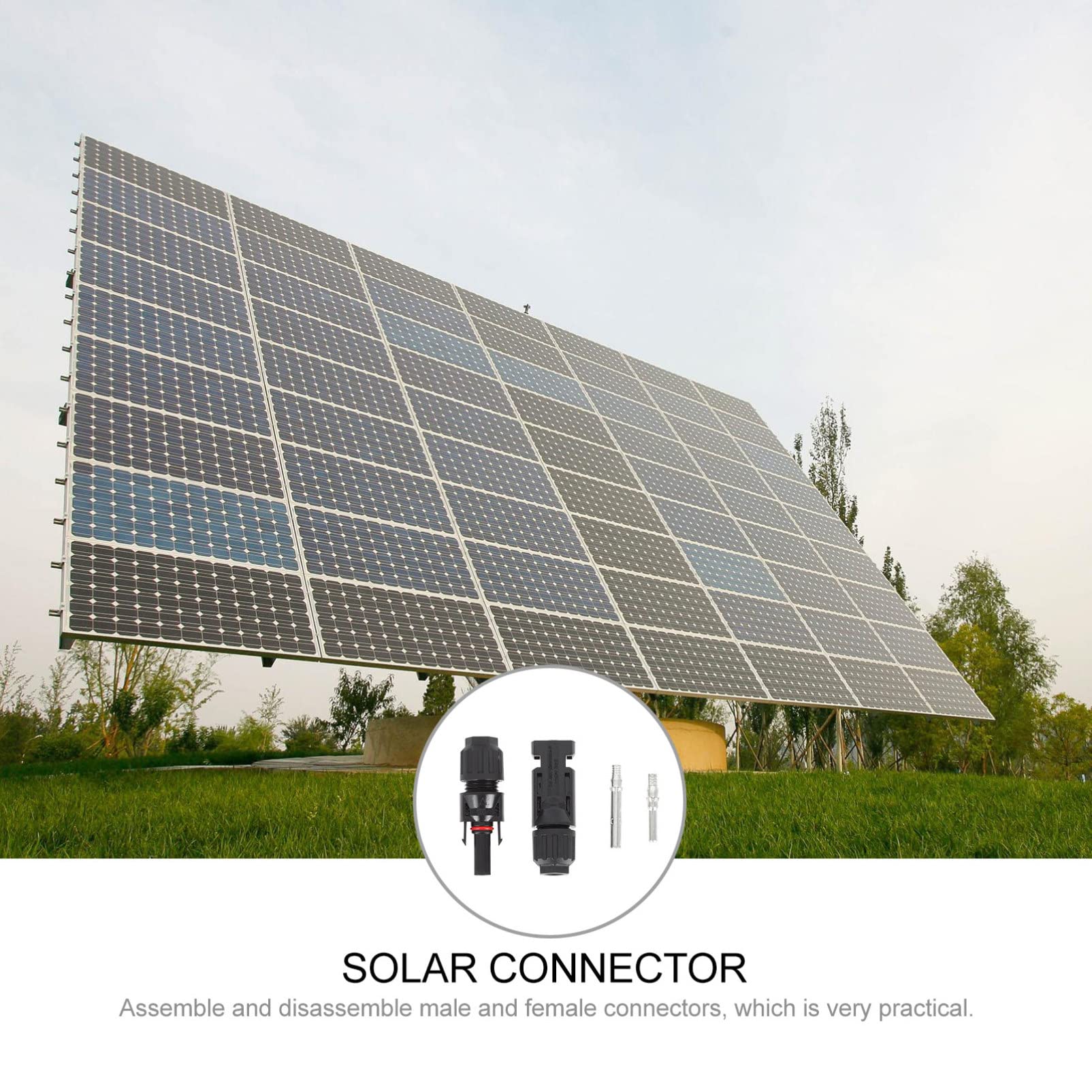DOITOOL 1 Set Solar Panel Cable Connectors - Waterproof Male & Female Solar Wire Adapter Kit for Solar Panel Connection (Black) | Perfect for RV, Boat & Off-Grid Solar Systems