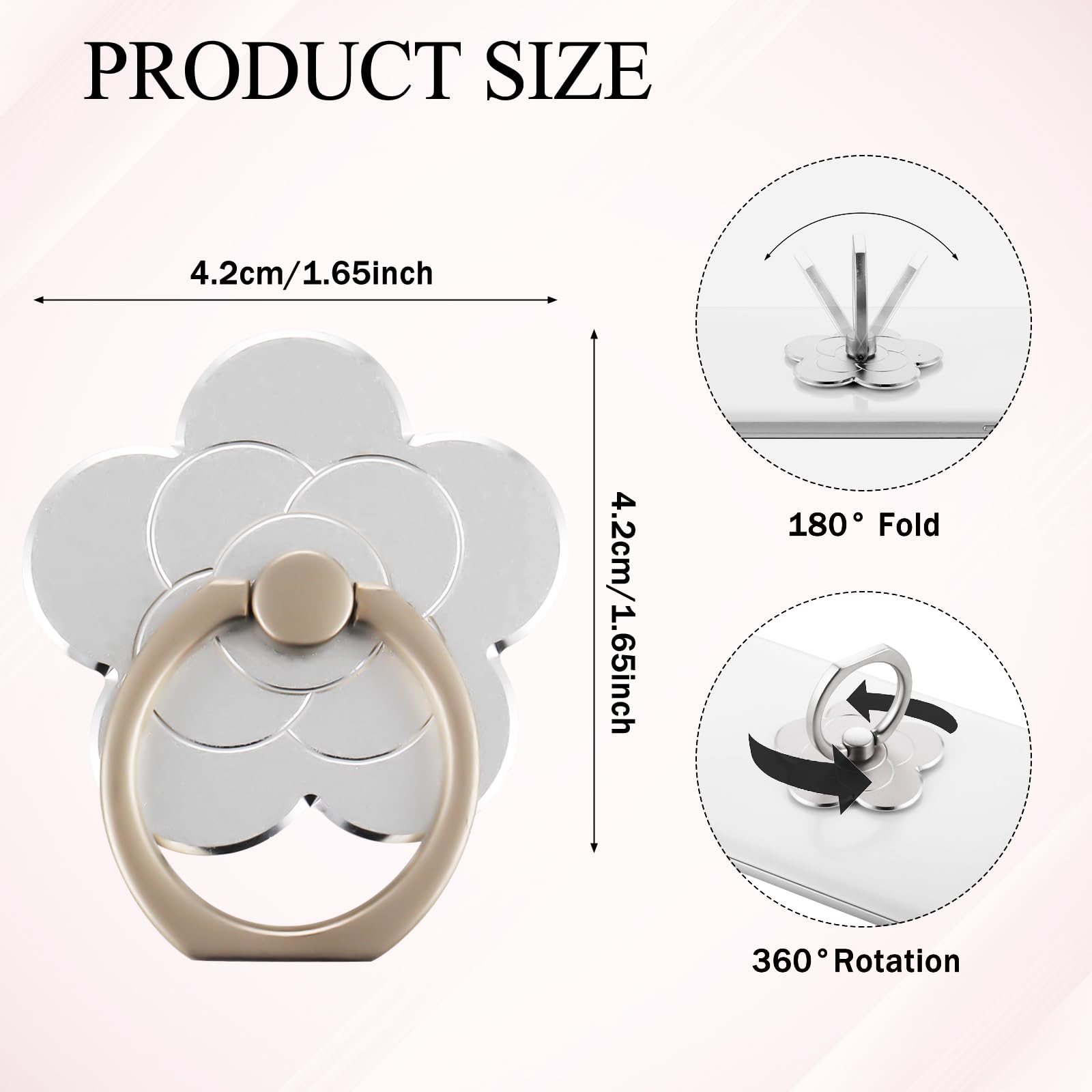 Sibba 2 Pack Flower-Shaped Metal Phone Ring Holder - Universal Phone Grip Stand for iPhone, Samsung & All Smartphones (Silver) - Perfect for Hands-Free Viewing, Selfies & Secure Grip
