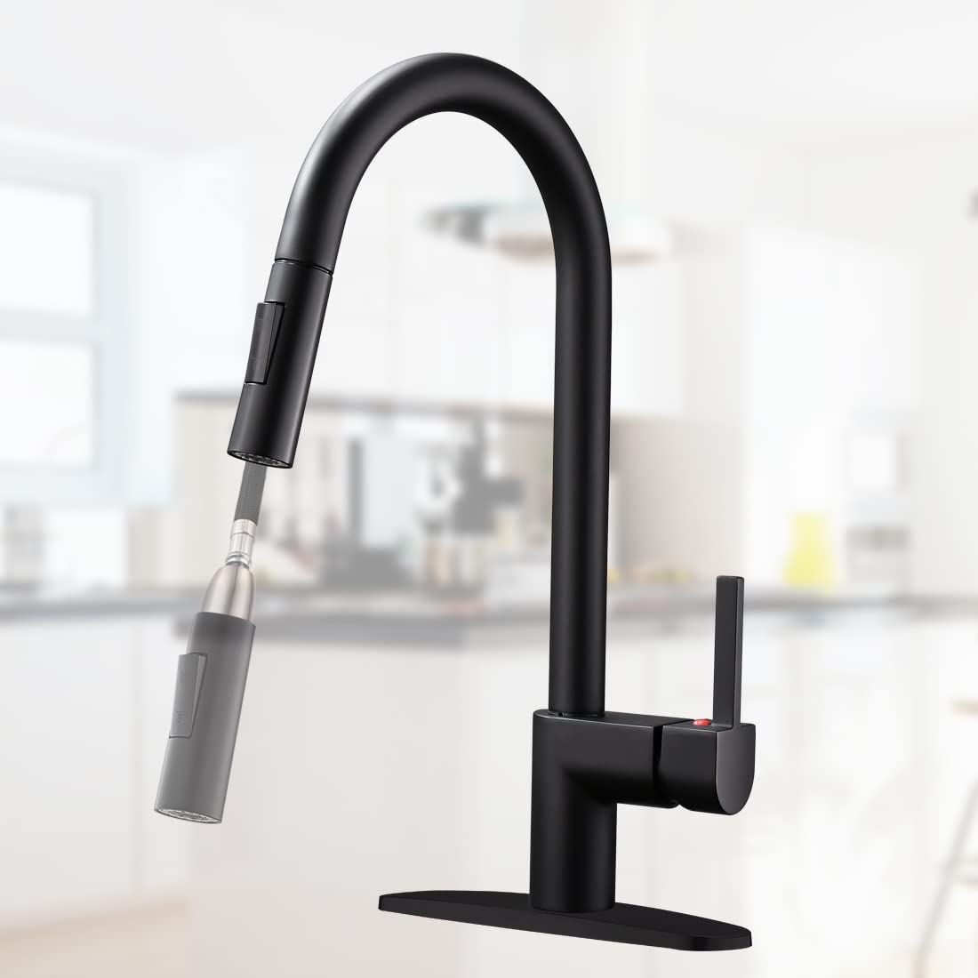 BRAVEBAR Matte Black Kitchen Faucet with Pull-Down Sprayer | Modern Single Handle Commercial Grade Sink Faucet | Solid Brass Construction for 1 or 3 Hole Installation | Perfect for Home Kitchens, Restaurants & Bar Sinks