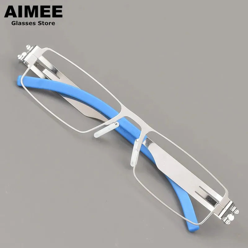 Aimee Unisex Full Rim Square Screwless Steel Eyeglasses Frame 1132 - Lightweight Durable Glasses for Men & Women - Perfect for Reading, Work, and Everyday Use