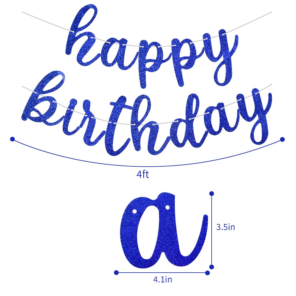 BEISHIDA Blue Happy Birthday Banner - Pre-Strung Glitter Party Garland - Ready to Use Birthday Decorations for Parties, Baby Showers & Celebrations - No DIY Required