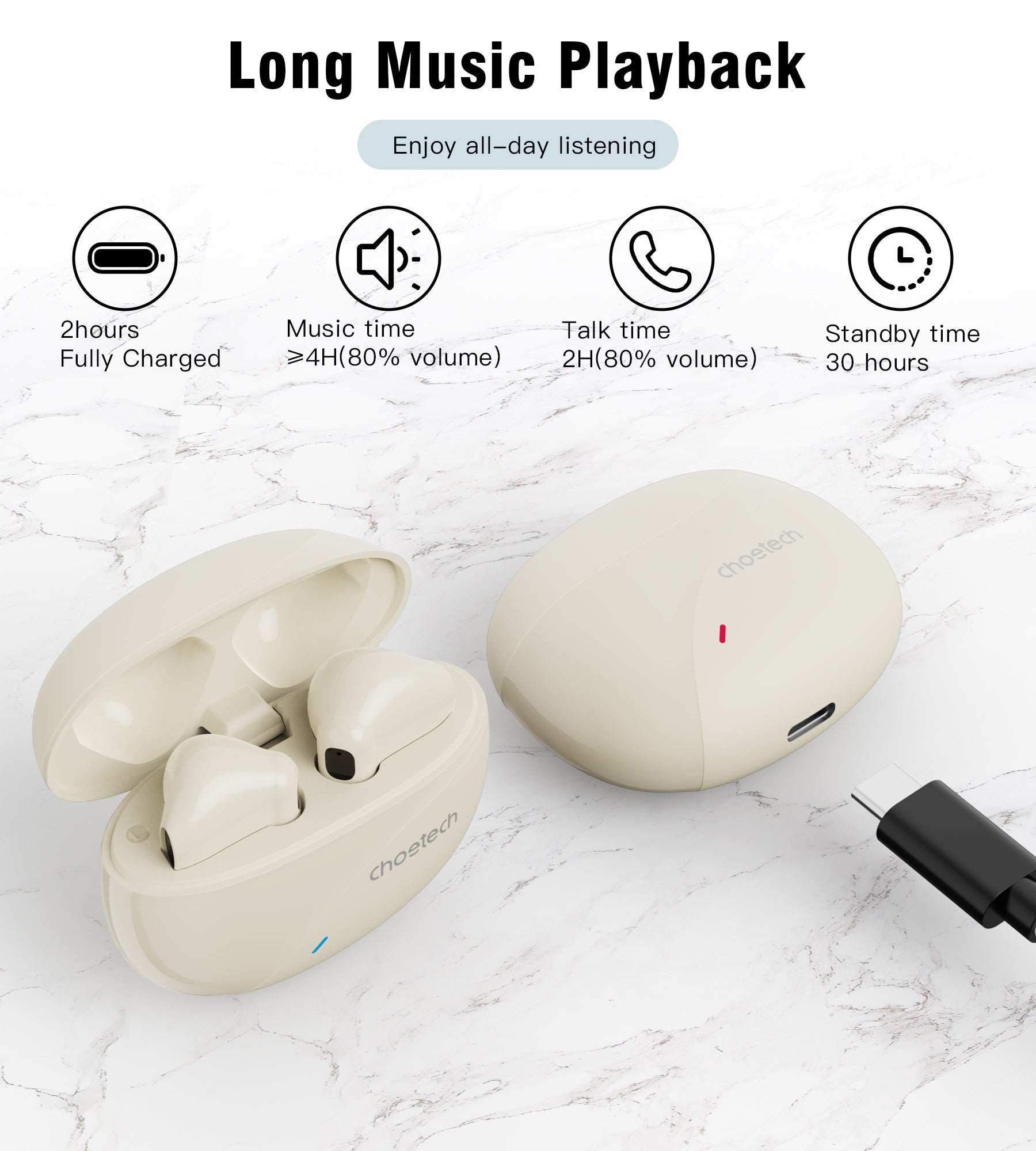 Choetech DNS Bluetooth 5.3 Mini TWS Earbuds - Wireless Stereo Earphones with Low Energy Chip for Gym, Running & Travel
