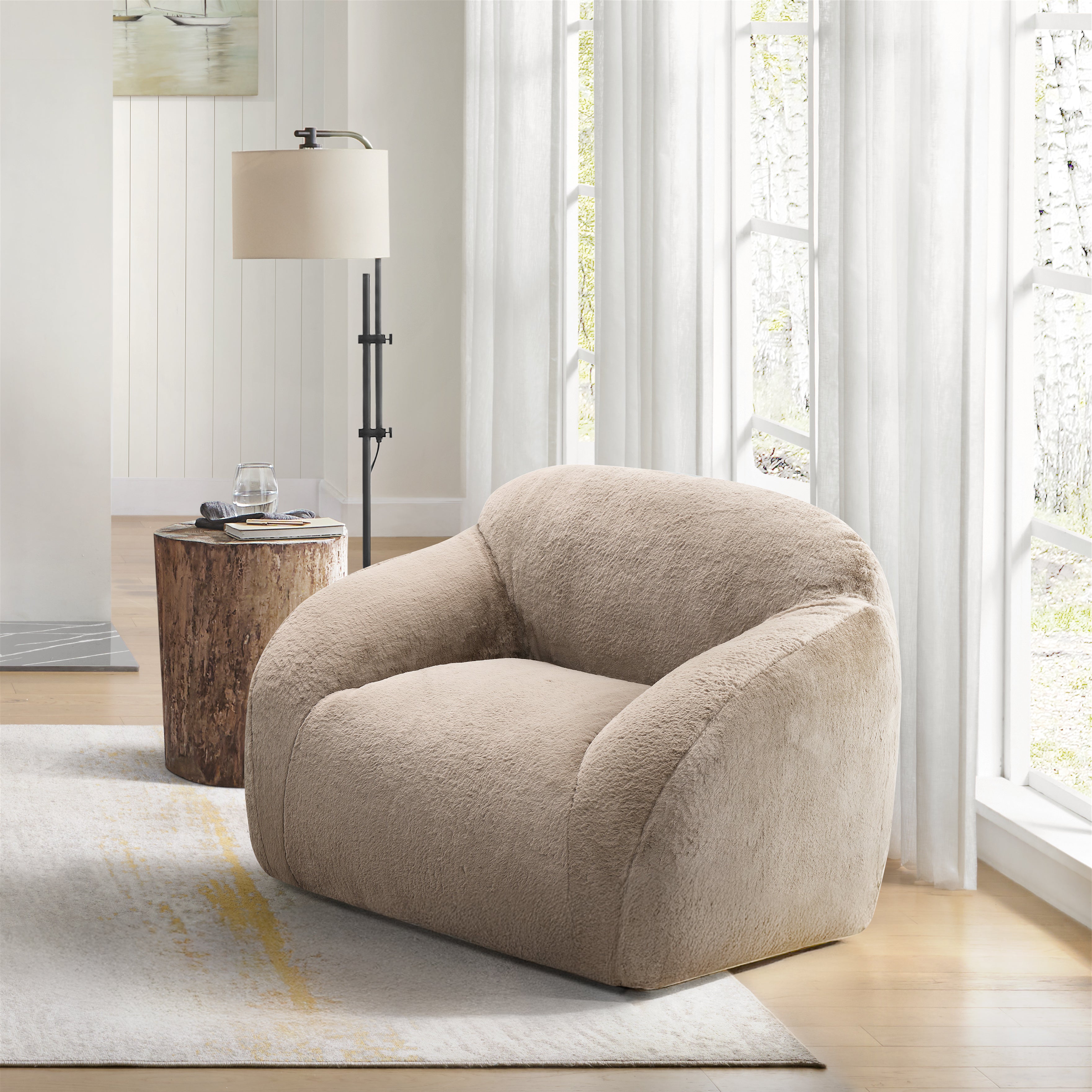 Adell Polar Bear Faux Fur Swivel Cuddle Chair - Roundhill Furniture - Cozy Rotating Accent Chair for Living Room, Bedroom & Nursery - Perfect for Relaxing, Reading & Lounging