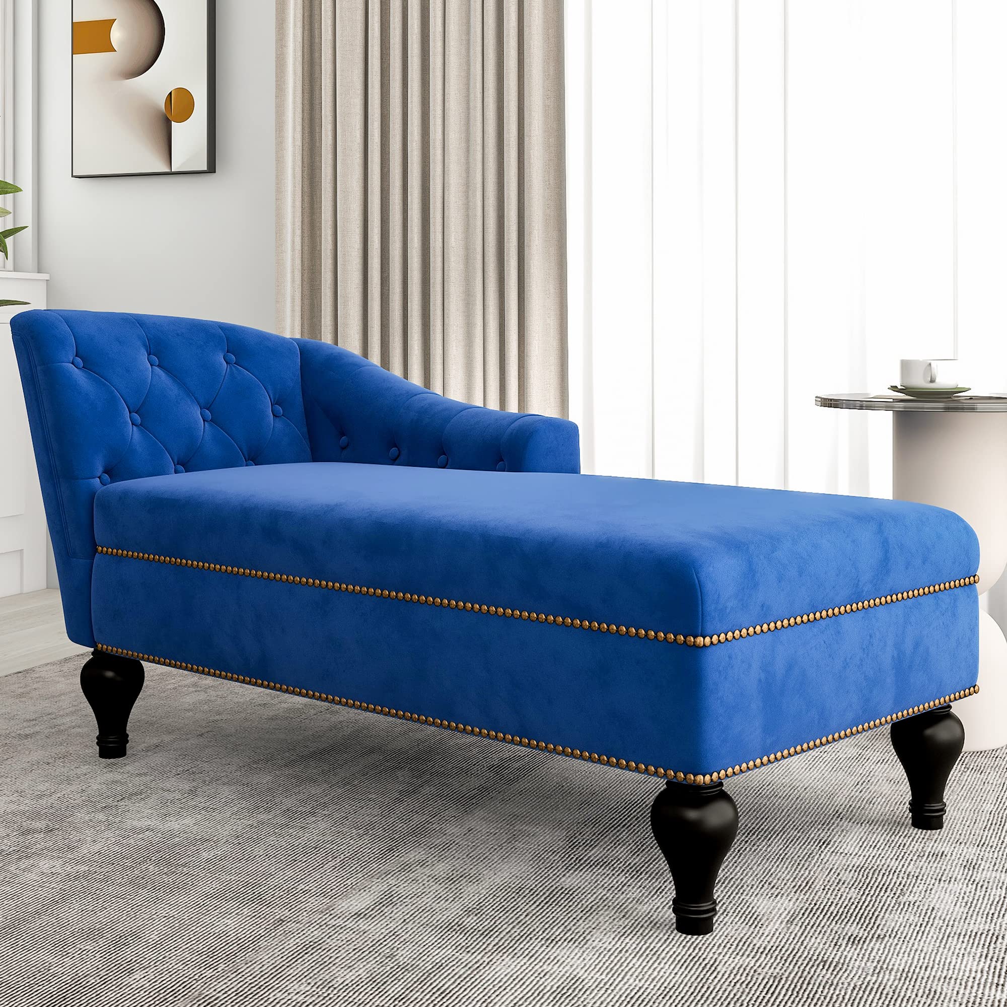 P PURLOVE Velvet Tufted Chaise Lounge Chair with Nailhead Trim - Modern Accent Sofa for Living Room, Bedroom & Office - Perfect for Relaxing, Reading & Lounging