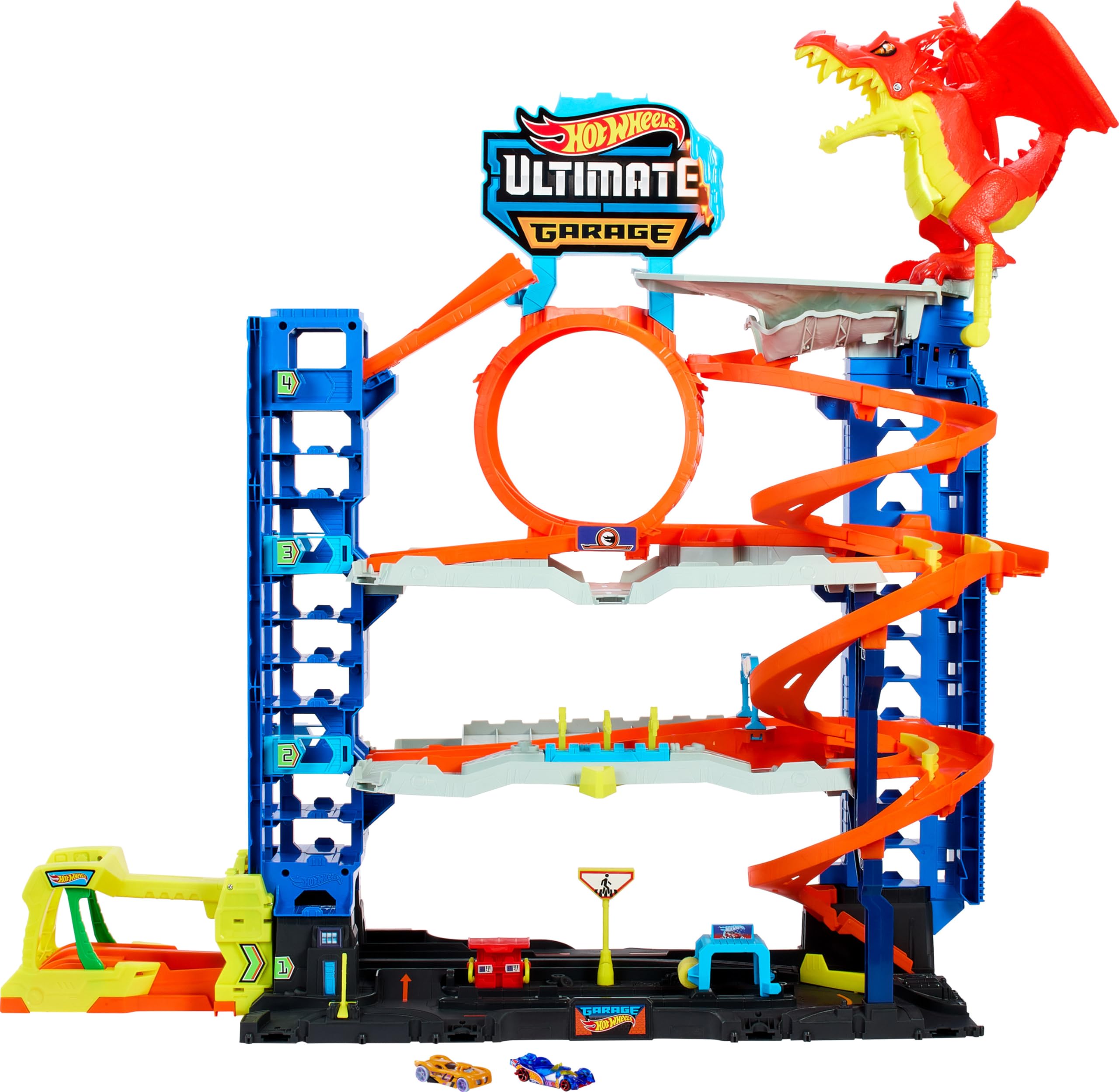 Hot Wheels Ultimate Garage Toy Car Track Set with 2 Die-Cast Cars & Car-Eating Dragon - 4-Level Playset Stores 50+ Vehicles - Perfect for Kids' Birthday Gifts & Indoor Racing Fun