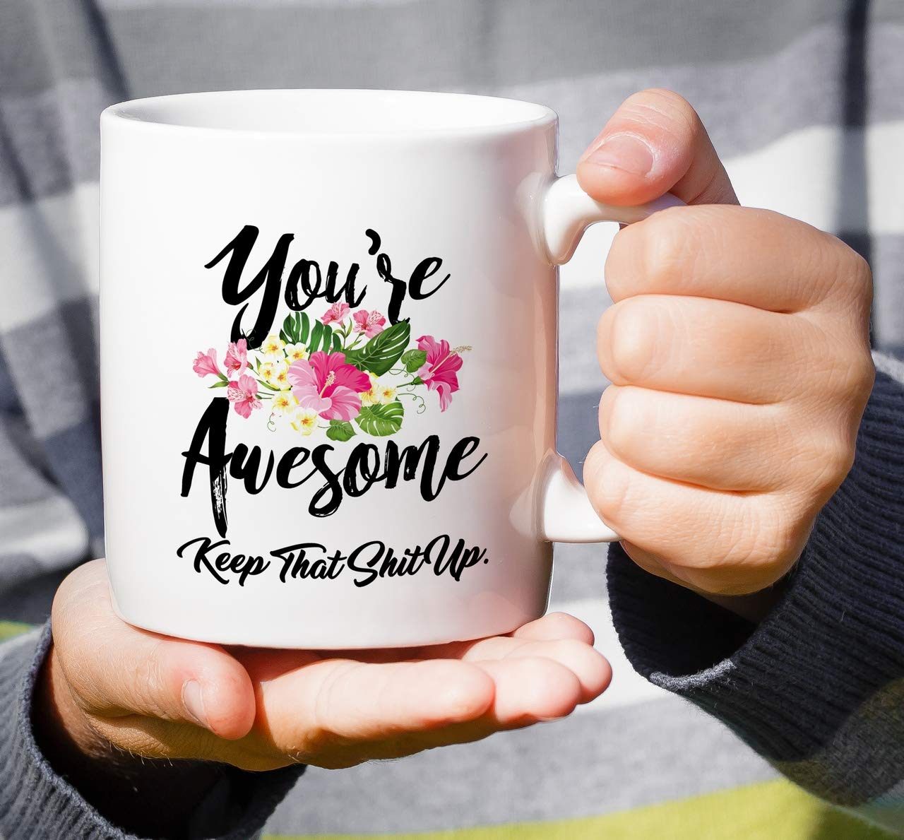 Retreez Funny Ceramic Coffee Mug - 11 Oz 'You're Awesome Keep That Shit Up' Motivational Gift for Friends, Coworkers, Family - Perfect for Office, Home & Birthday Celebrations