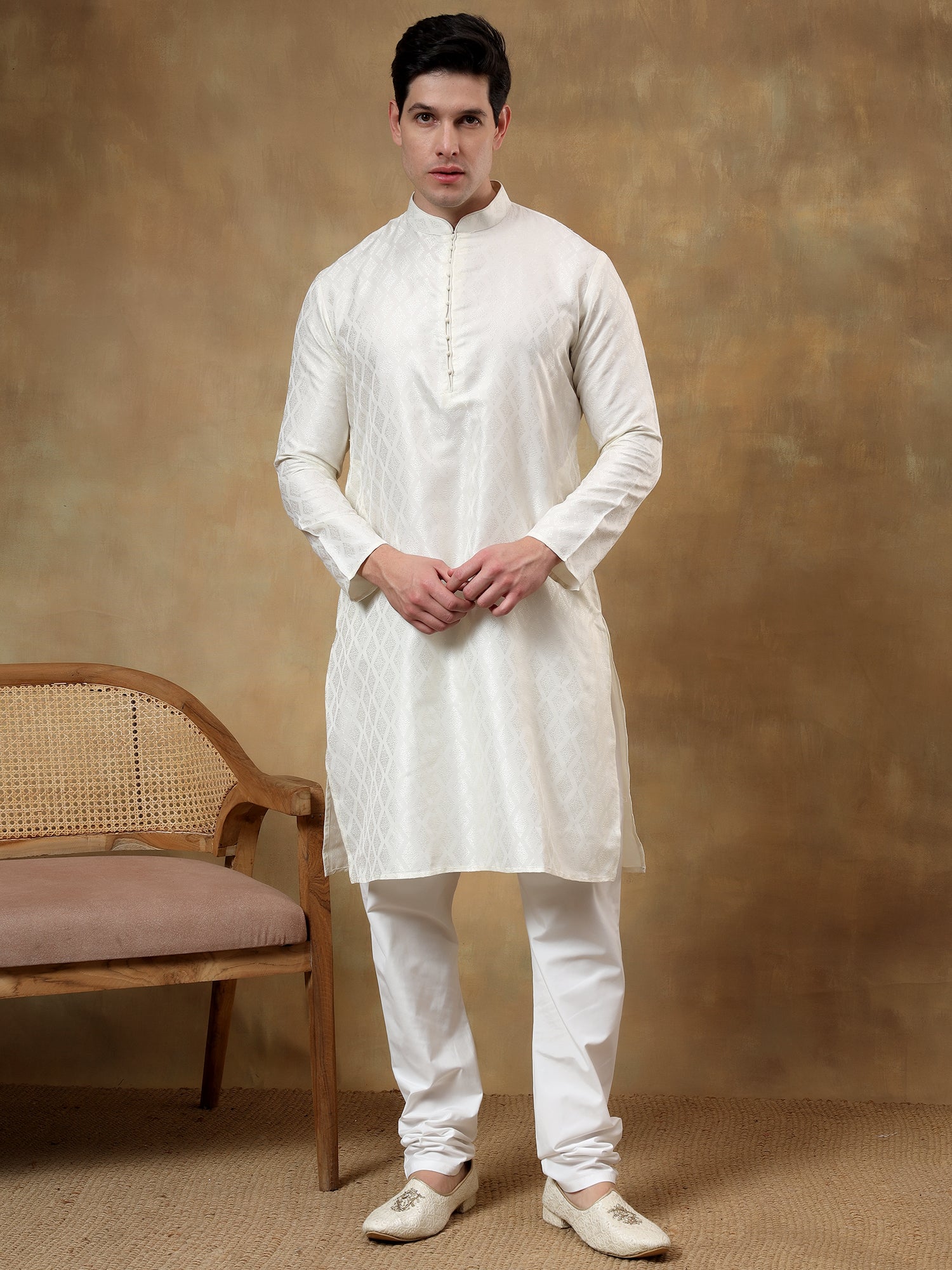 Stylish Blended Cream Kurta & Trouser Set for Women | Comfortable Cotton Blend Ethnic Outfit | Perfect for Festivals, Weddings & Casual Wear