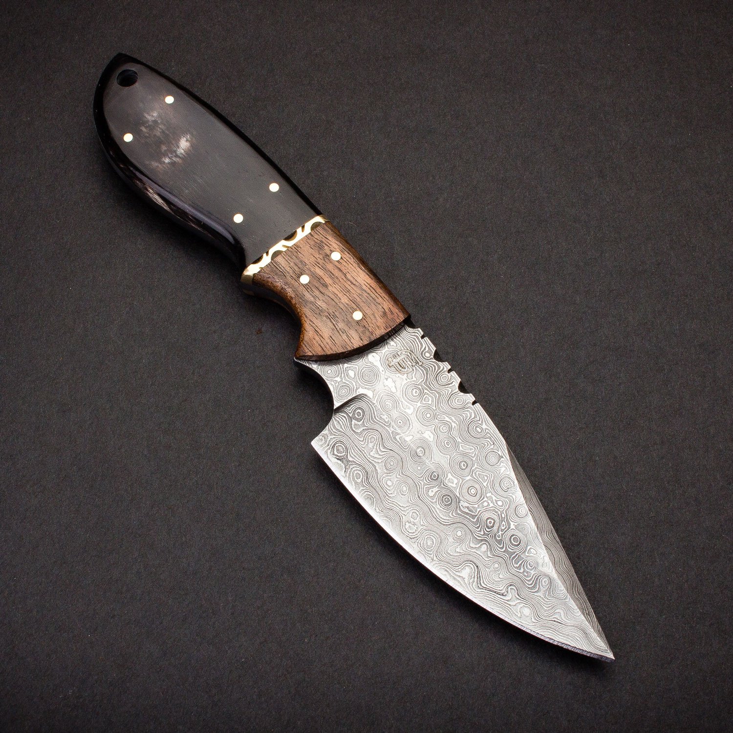 Forseti Steel Quanah Damascus Hunting Knife - High Carbon Steel Blade with Wood Handle for Outdoor, Camping, Survival & Bushcraft Activities