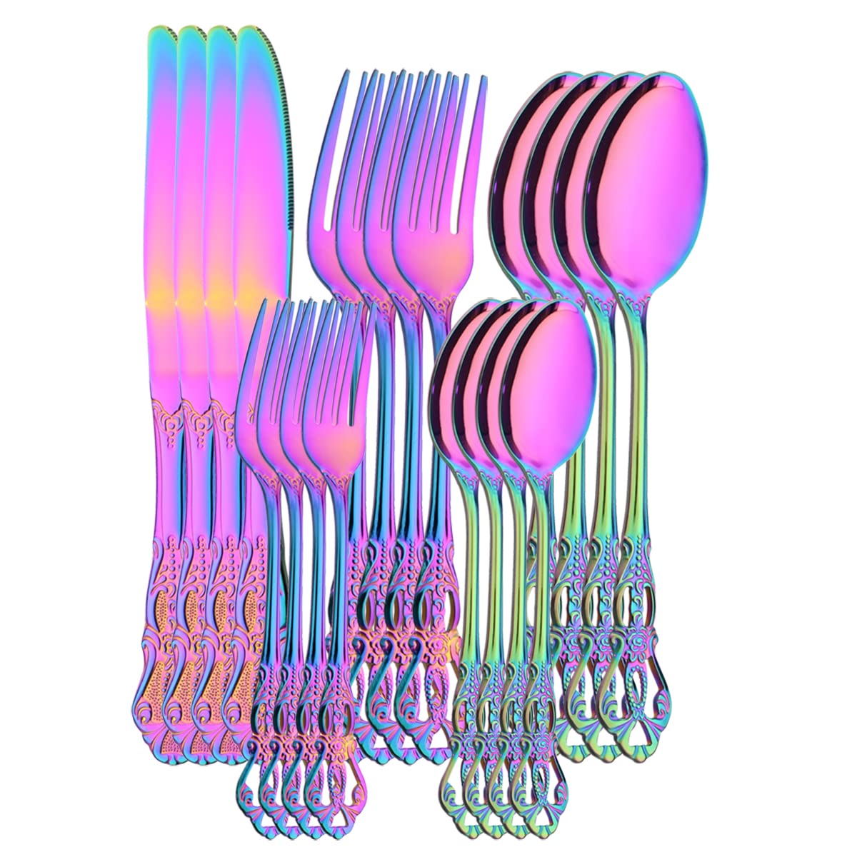 20-Piece Stainless Steel Silverware Set - Knife, Fork & Dessert Spoon Flatware for 4 - Dishwasher Safe Rainbow Color Cutlery - Perfect for Dining, Parties & Everyday Kitchen Use