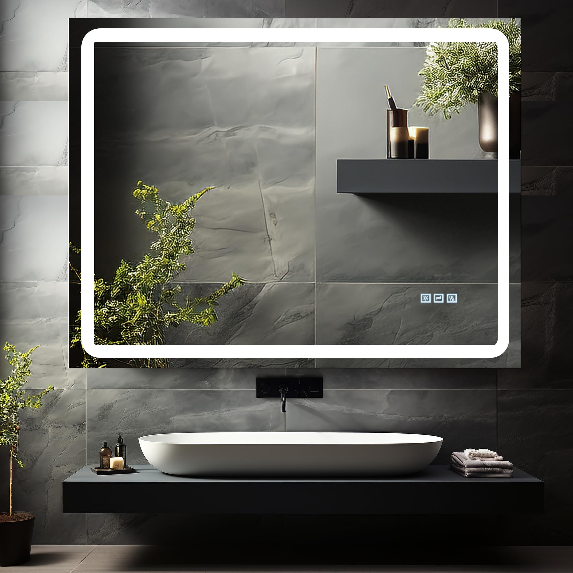 DURASPACE 40 x 32 Inch LED Lighted Bathroom Mirror - Dimmable Anti-Fog Vanity Wall Mirror with Memory Function (Vertical/Horizontal) - Perfect for Makeup, Shaving & Home Decor